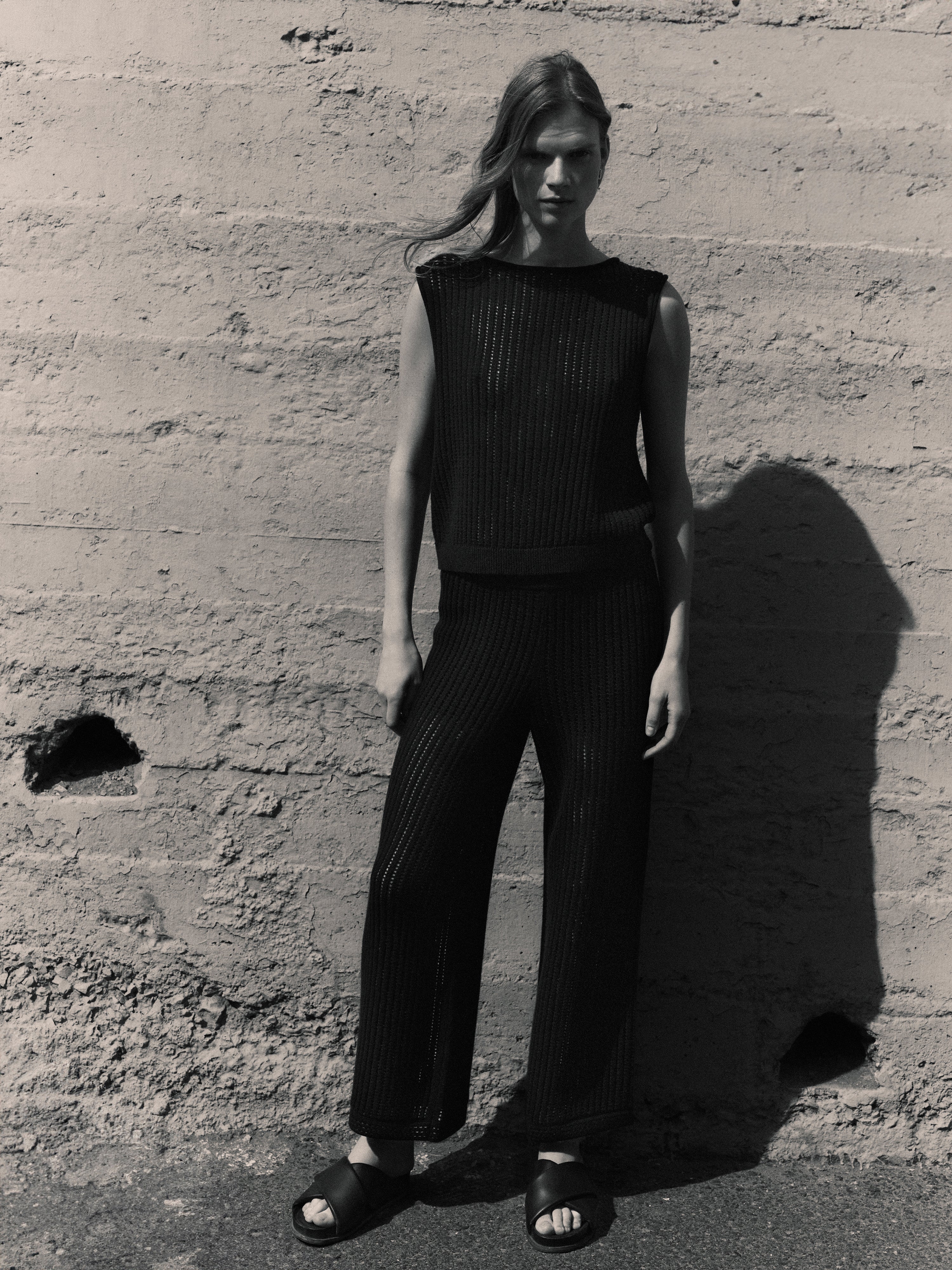 Linear Pointelle Trouser | Black - Image 3
