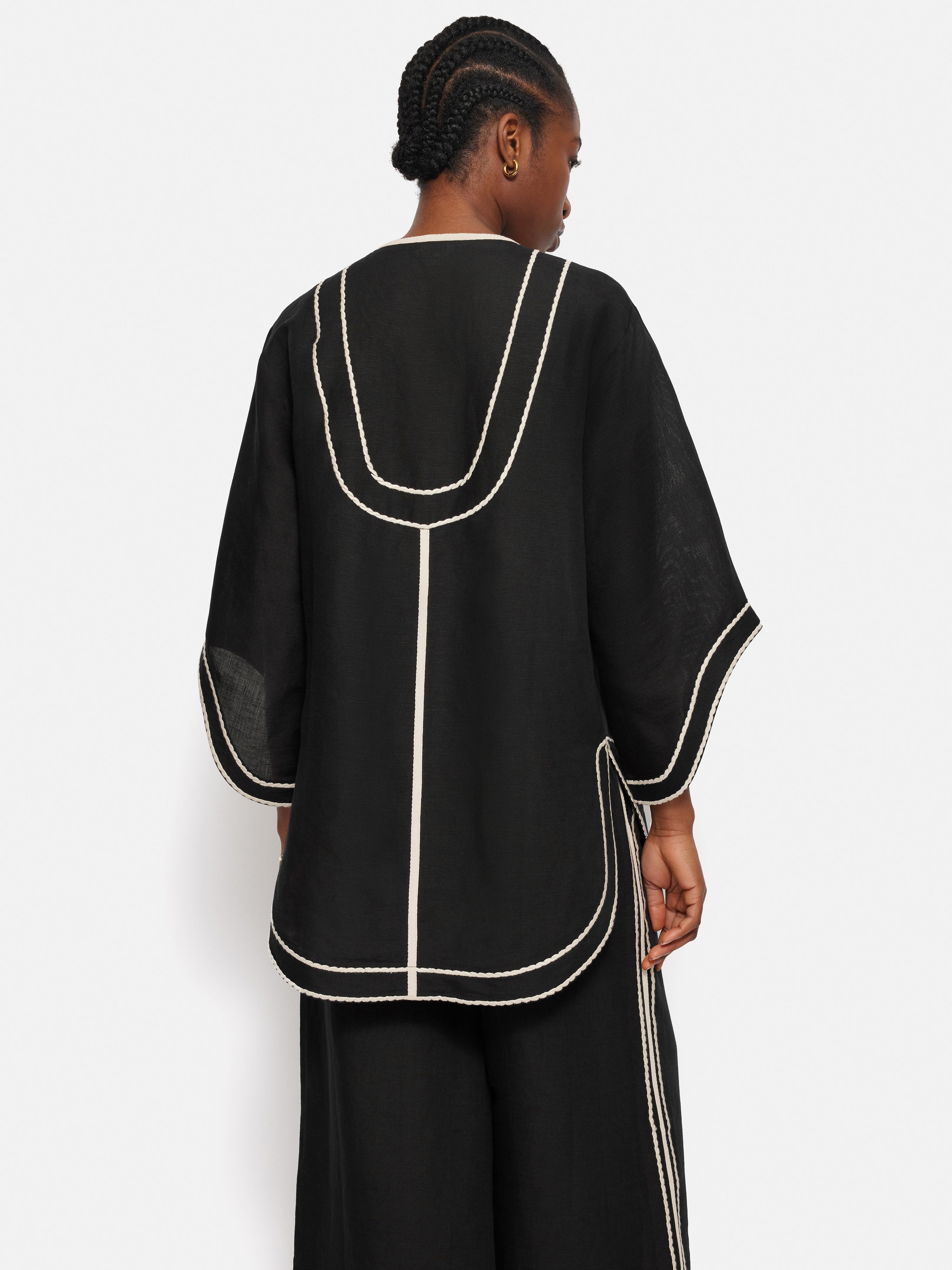 Linen Blend Embroidery Tunic | Black - Image 5