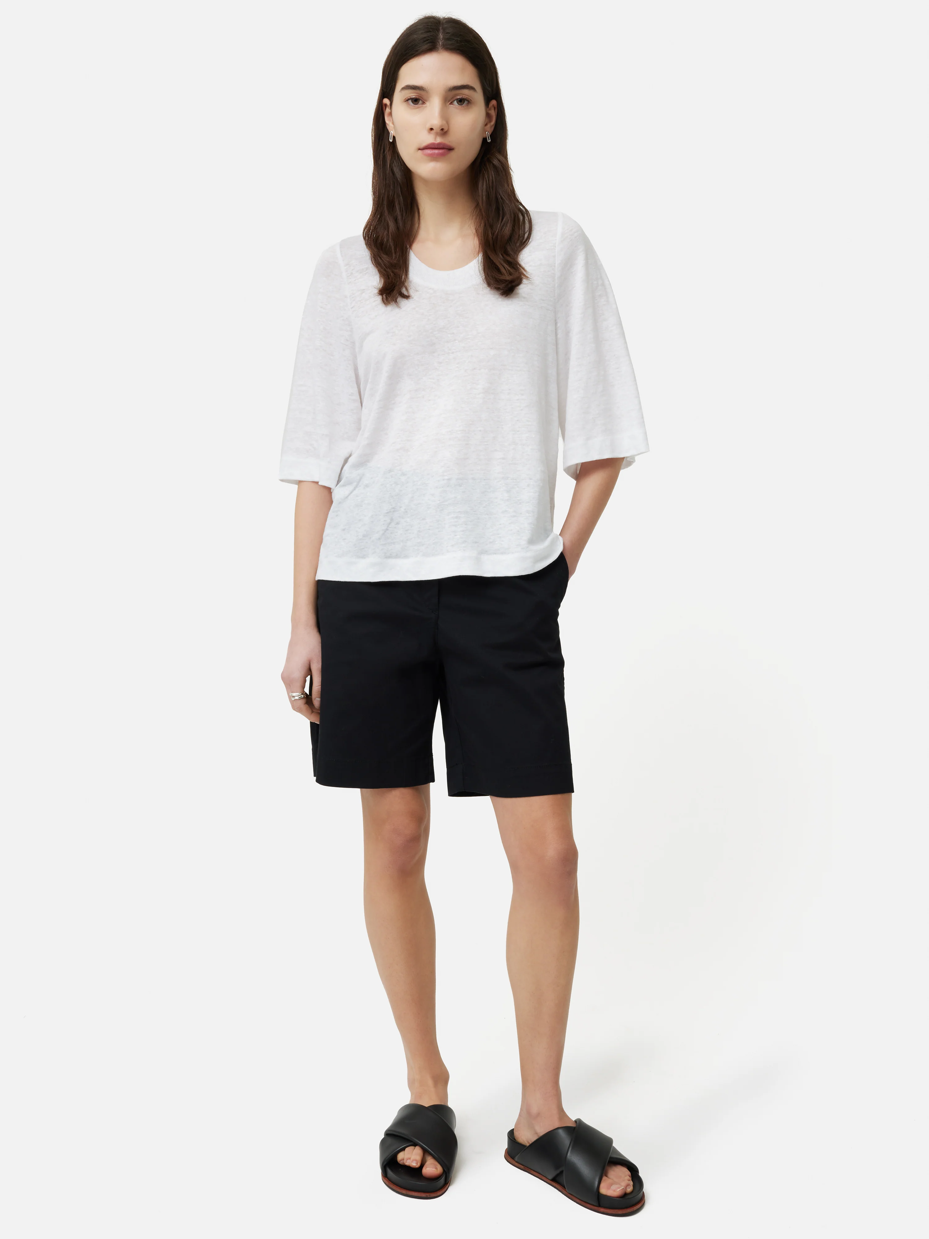 Linen Blythe Half Sleeve Tee | White - Image 3