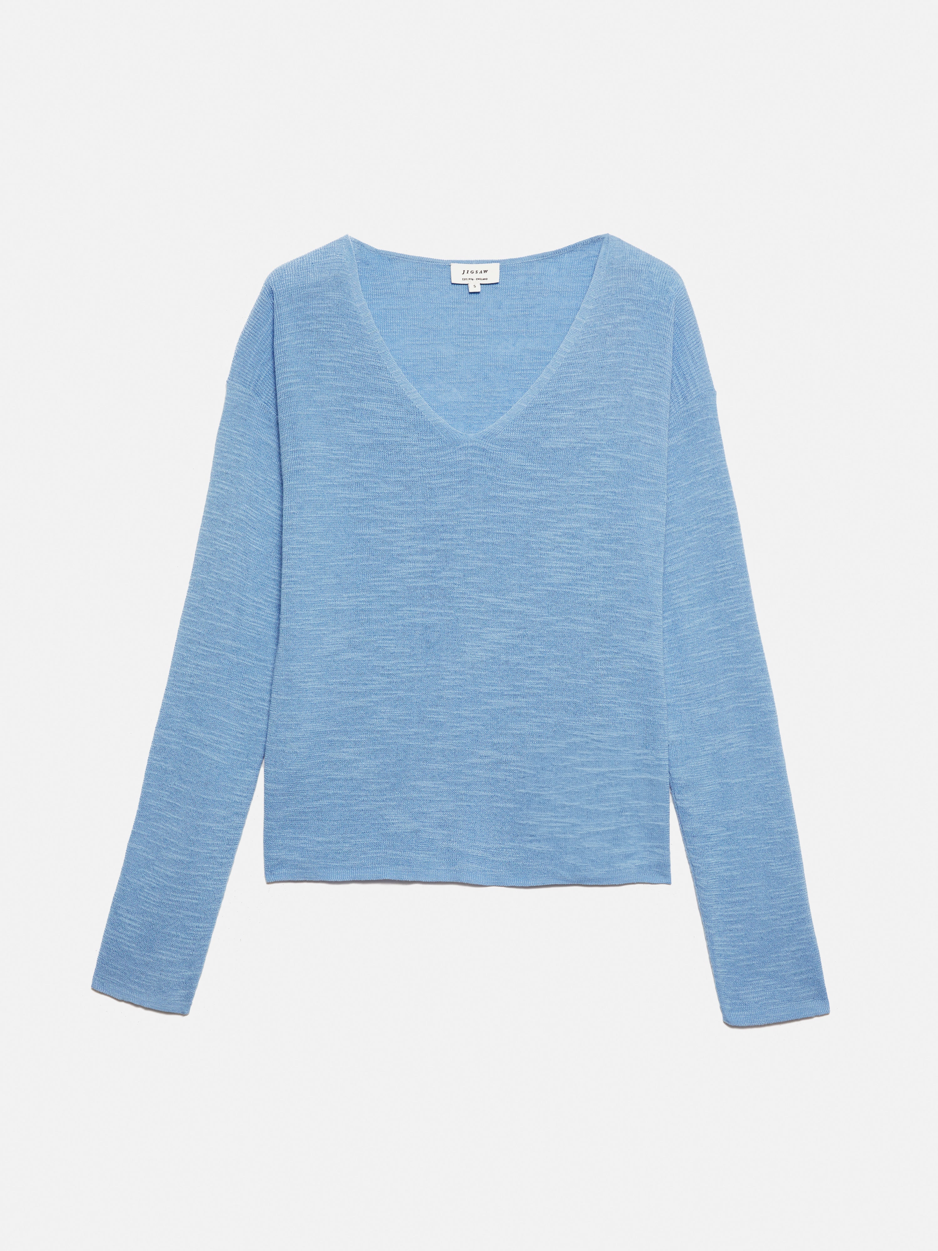Linen Cotton V Neck Jumper | Blue - Image 8