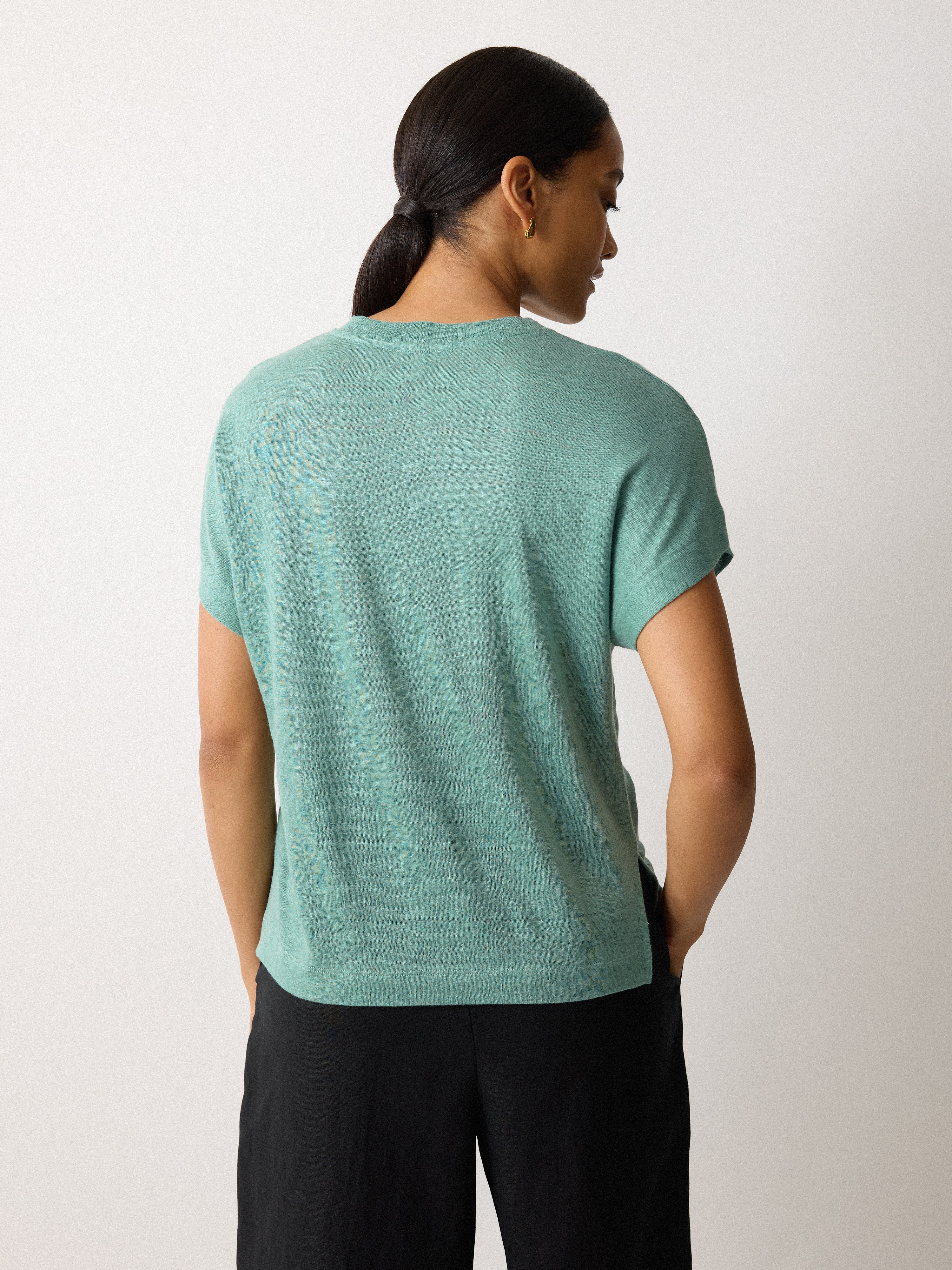 Linen Drape Sleeve Top | Green - Image 4