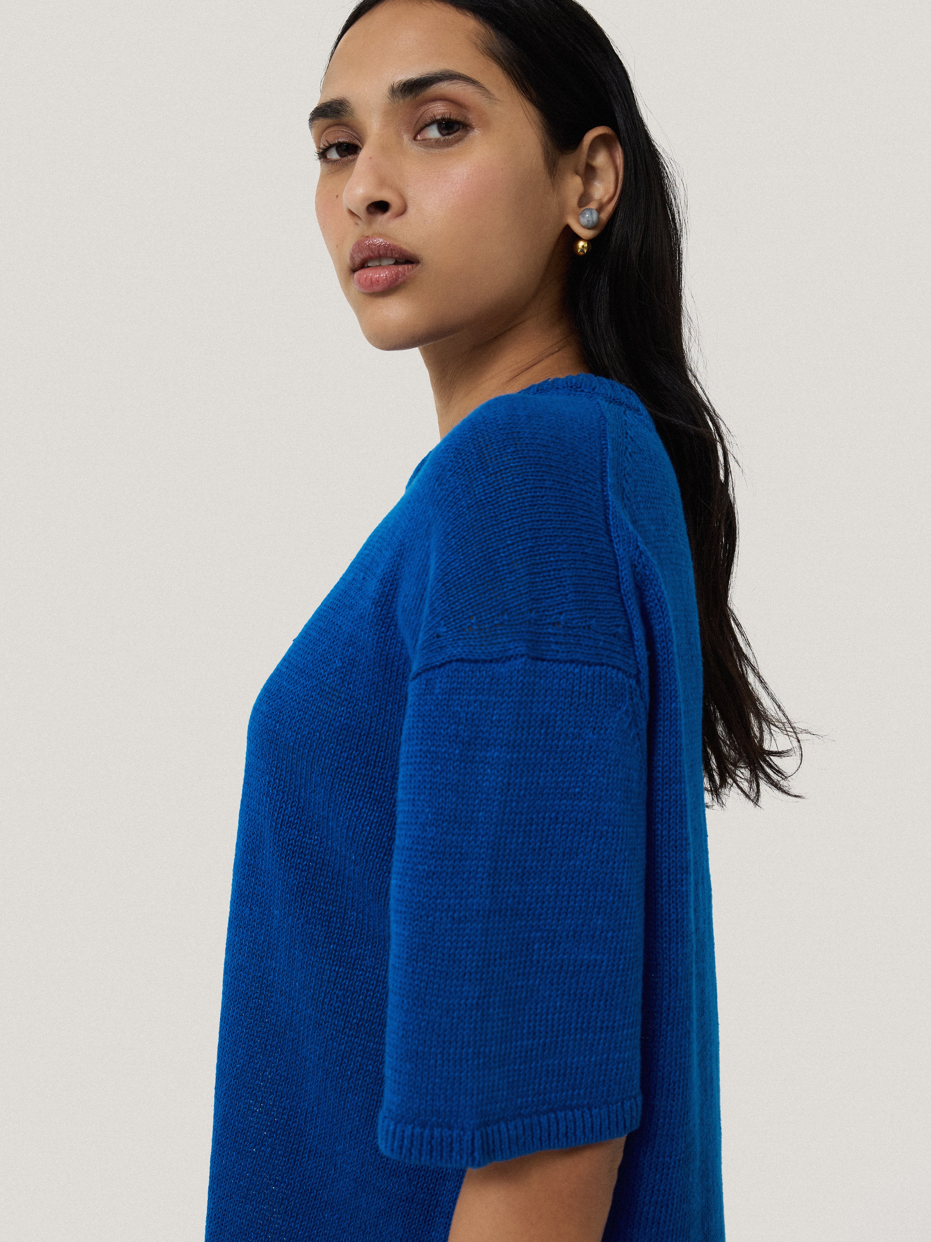 Linen Knitted Top | Blue - Image 3