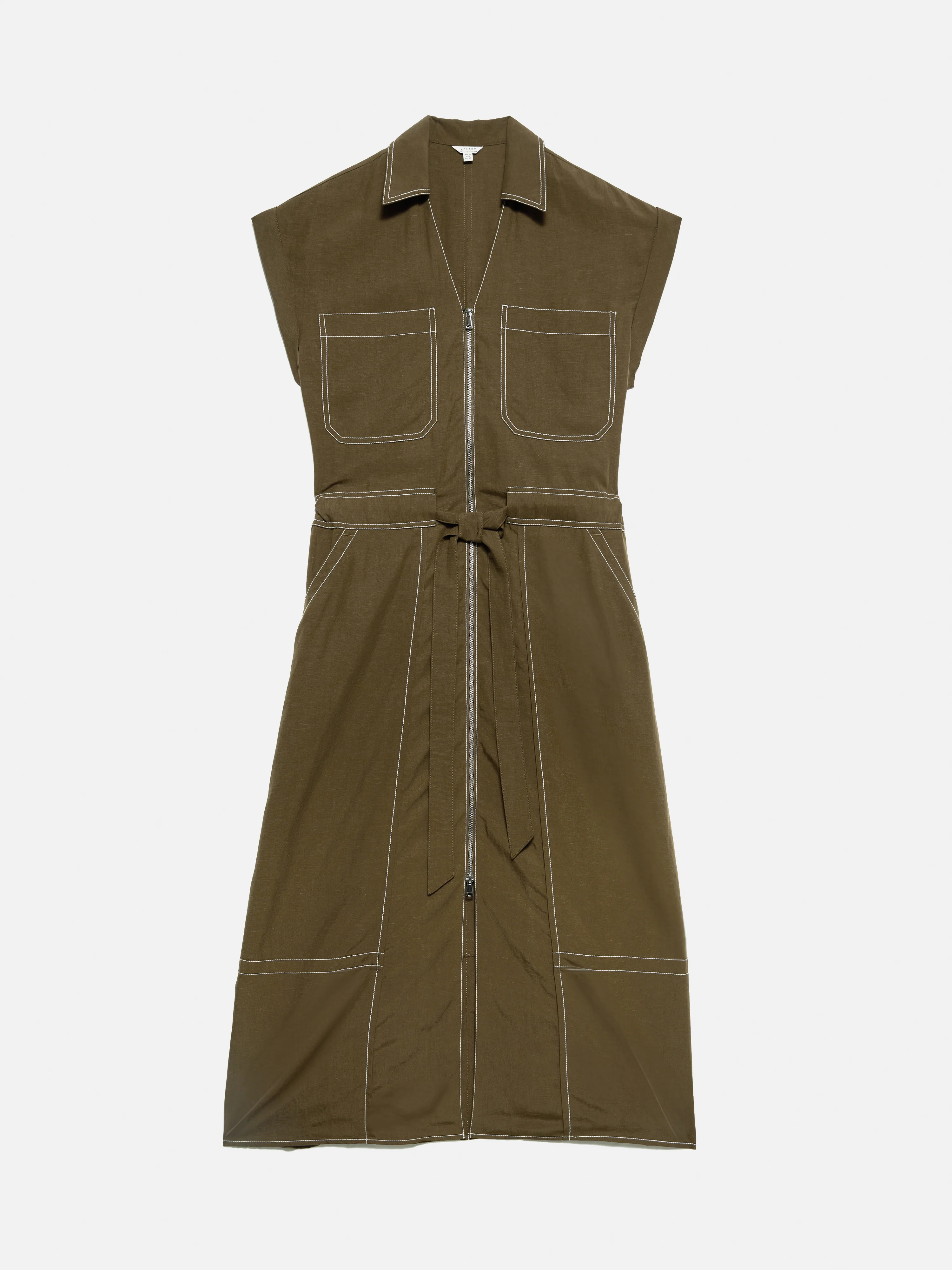 Linen Lyocell Stitched Dress | Dark Khaki - Image 8