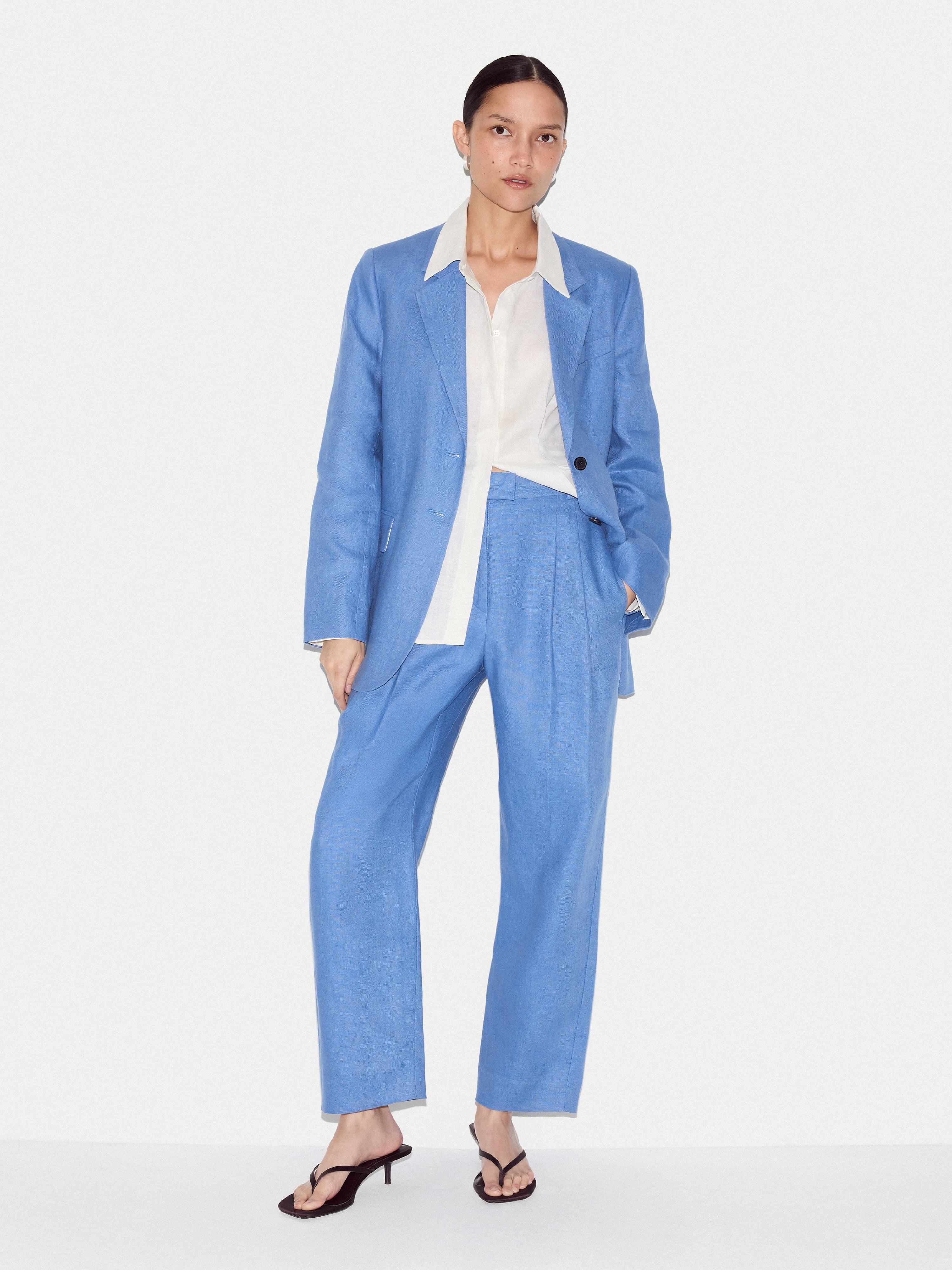 Linen Peak Lapel Blazer | Blue - Image 3