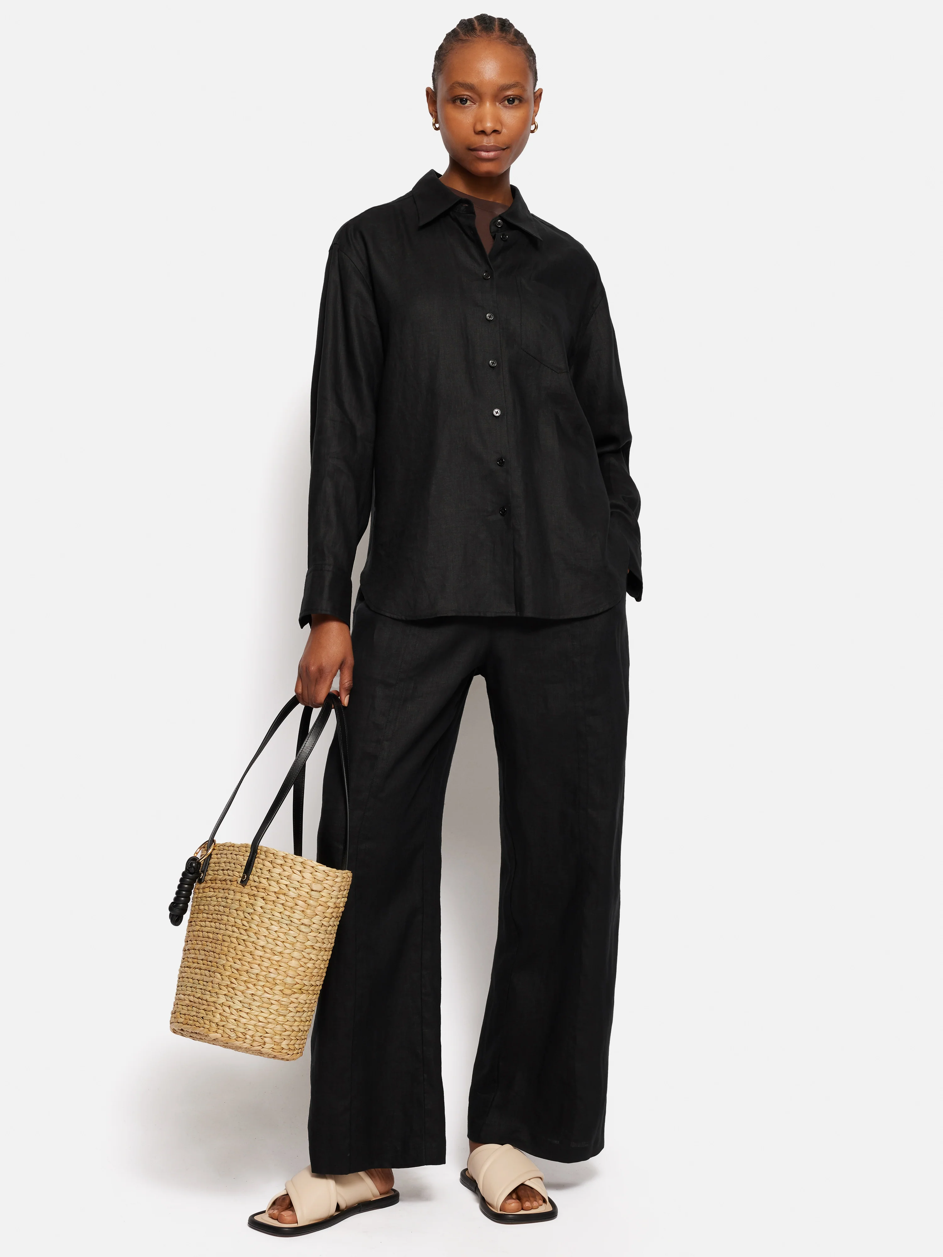 Linen Relaxed Shirt | Black - Image 7