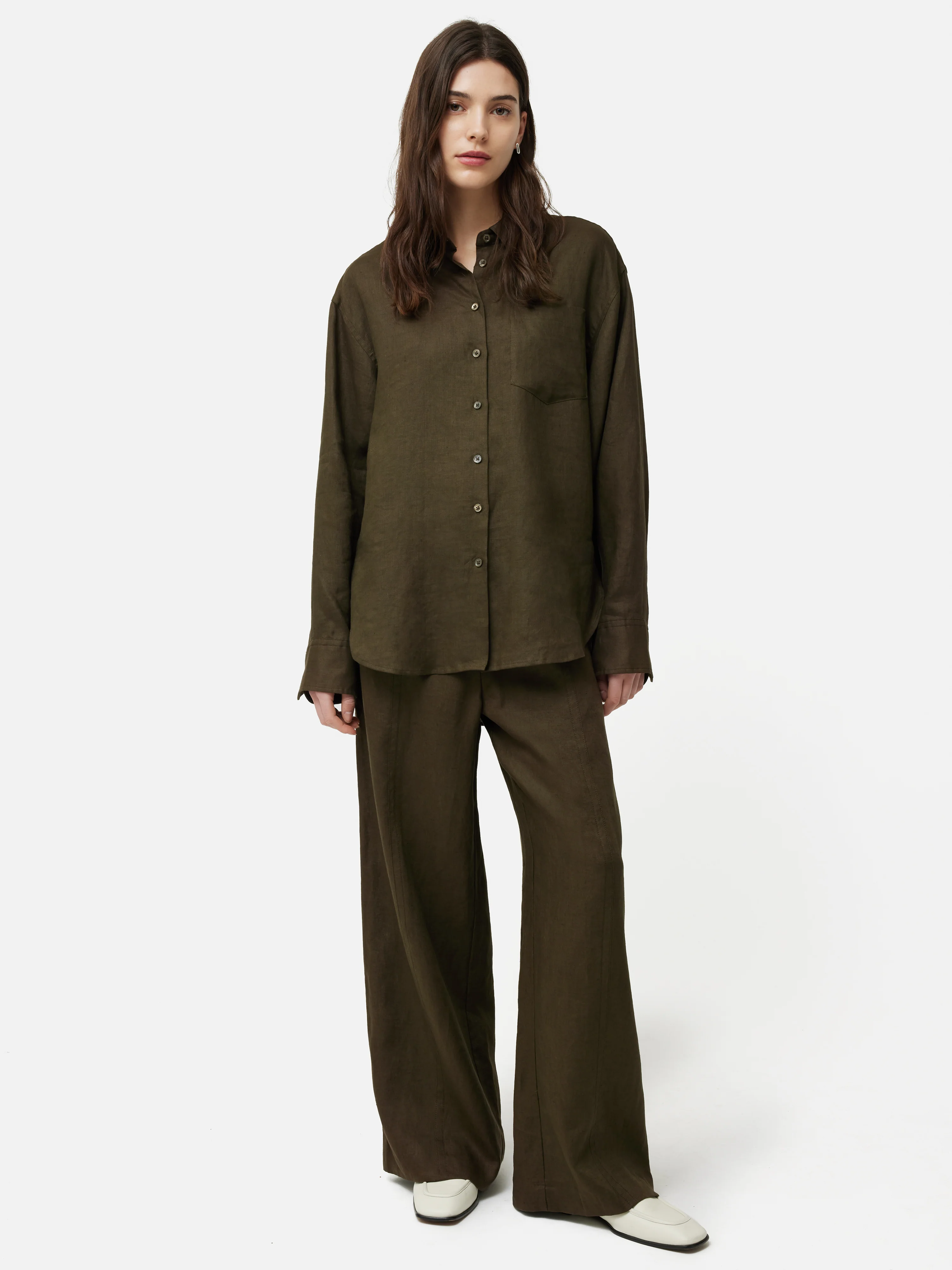 Linen Relaxed Shirt | Dark Green - Image 8