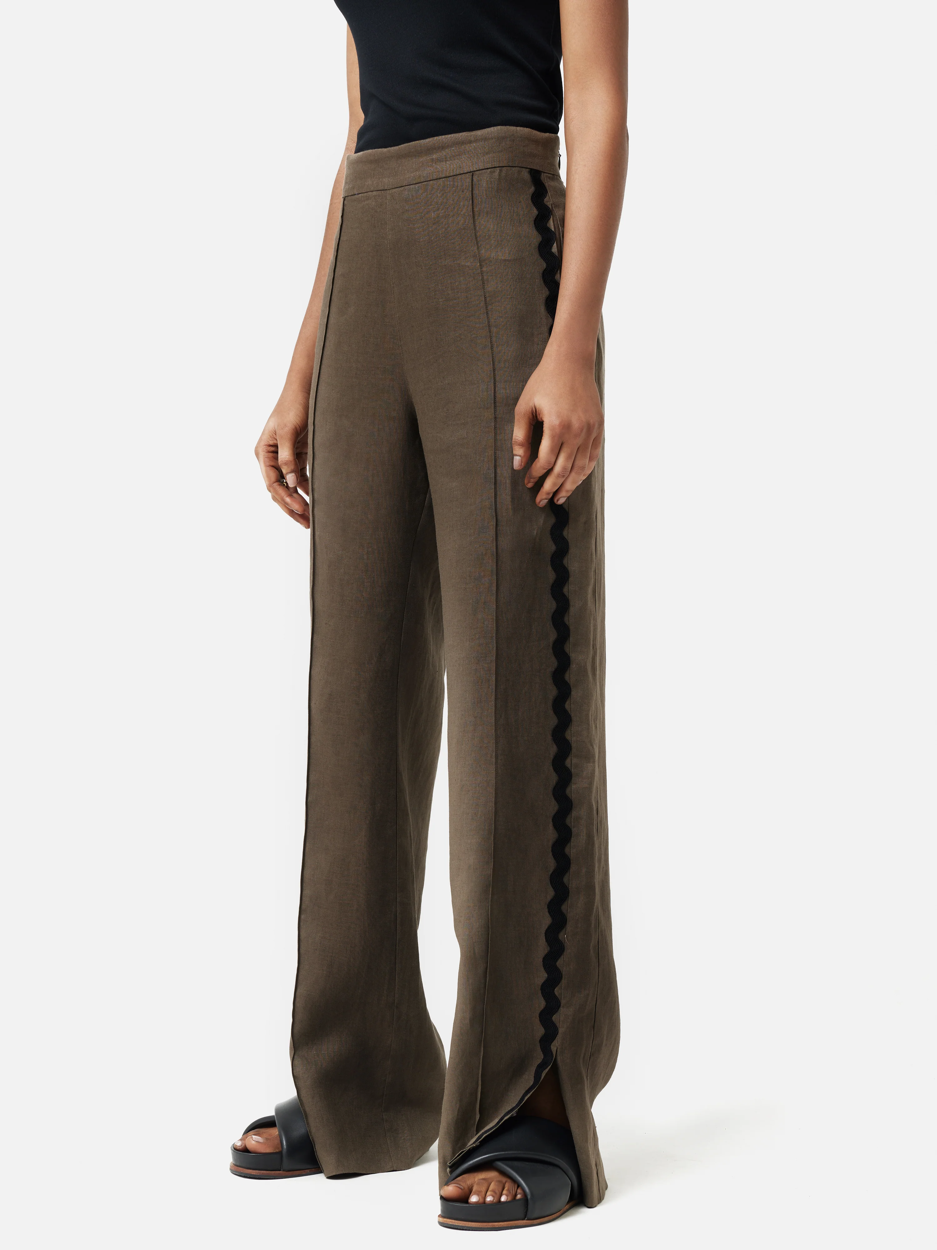 Linen Ric Rac Trouser | Khaki - Image 3
