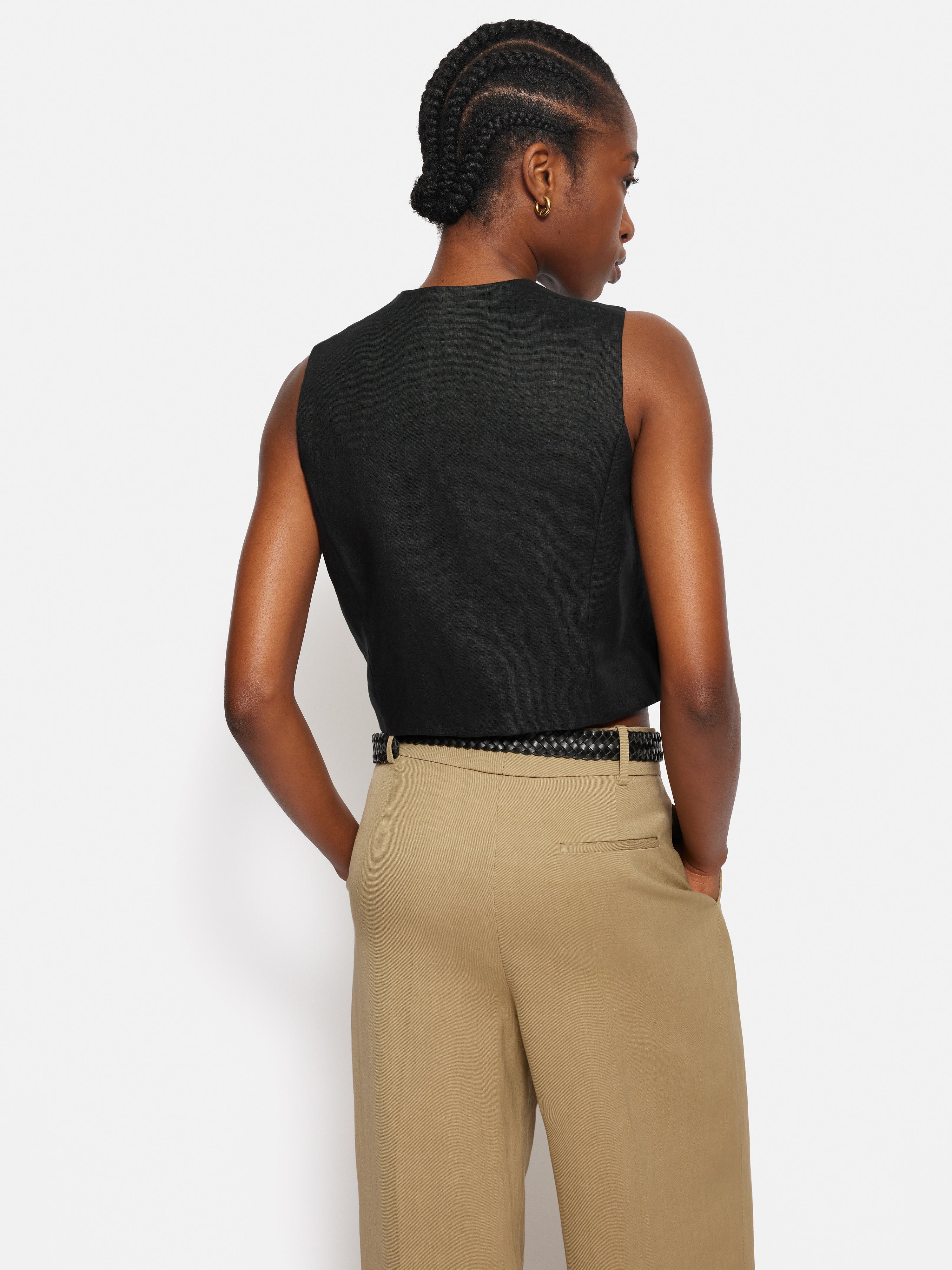 Linen Tie Front Waistcoat | Black - Image 5