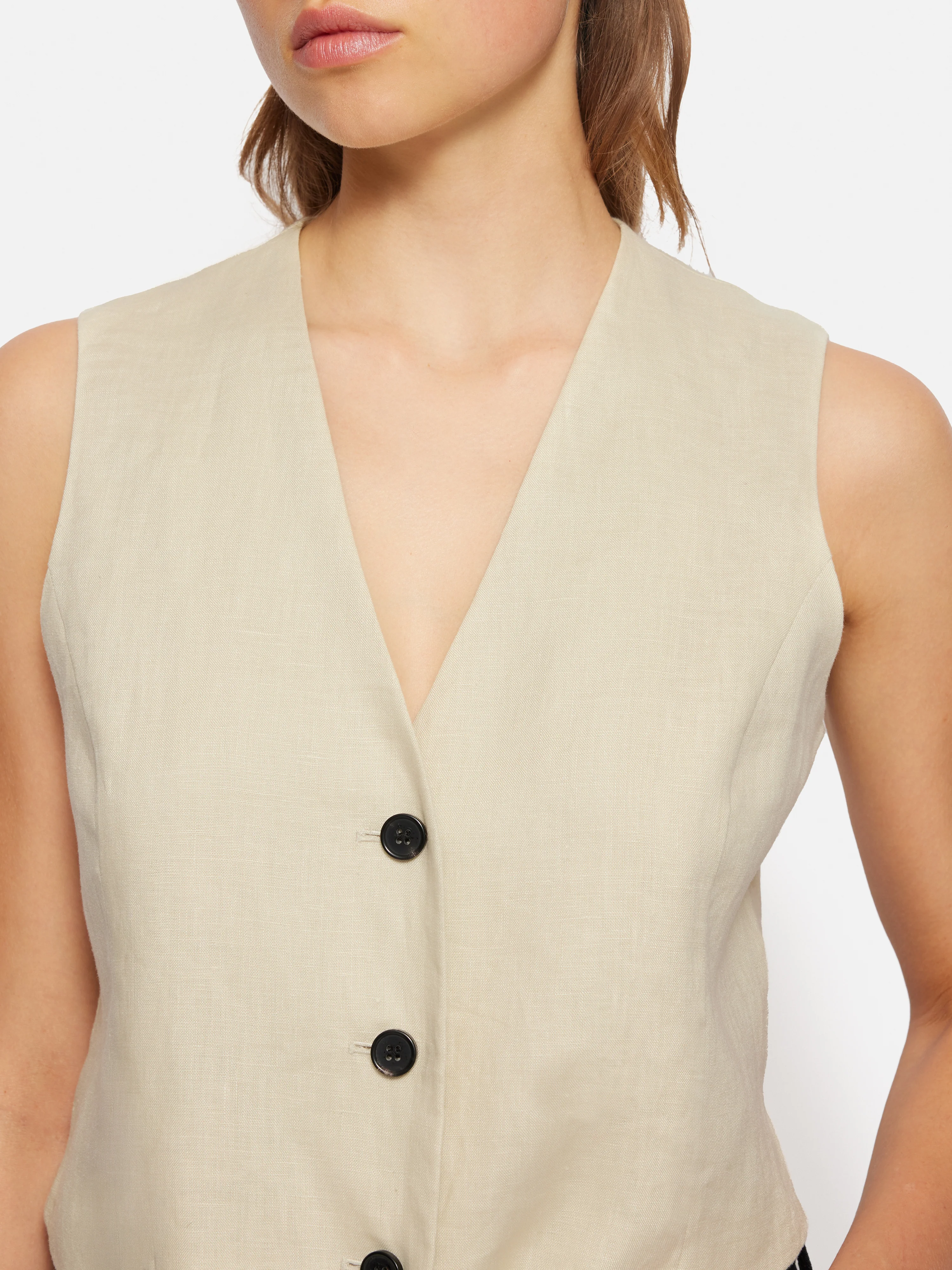 Linen Tie Front Waistcoat | Cream - Image 2