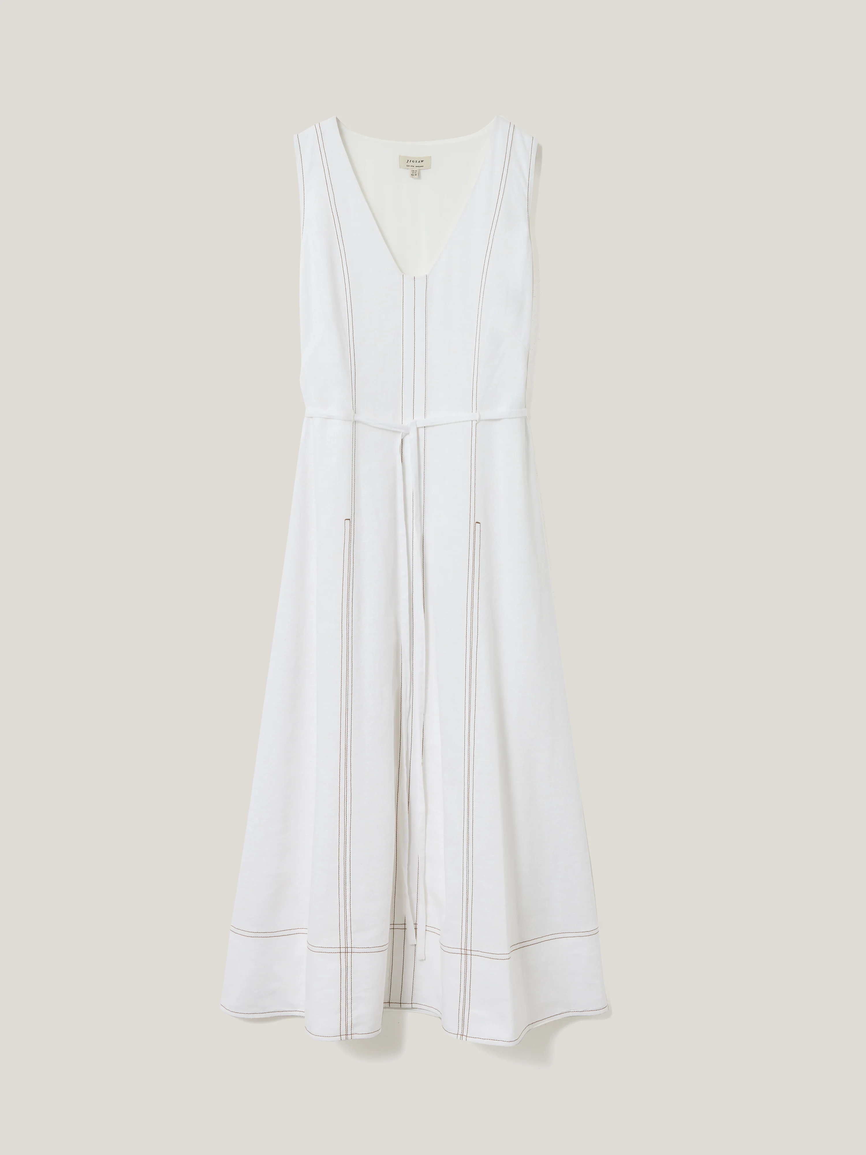 Linen Viscose Stitch Dress | White - Image 7