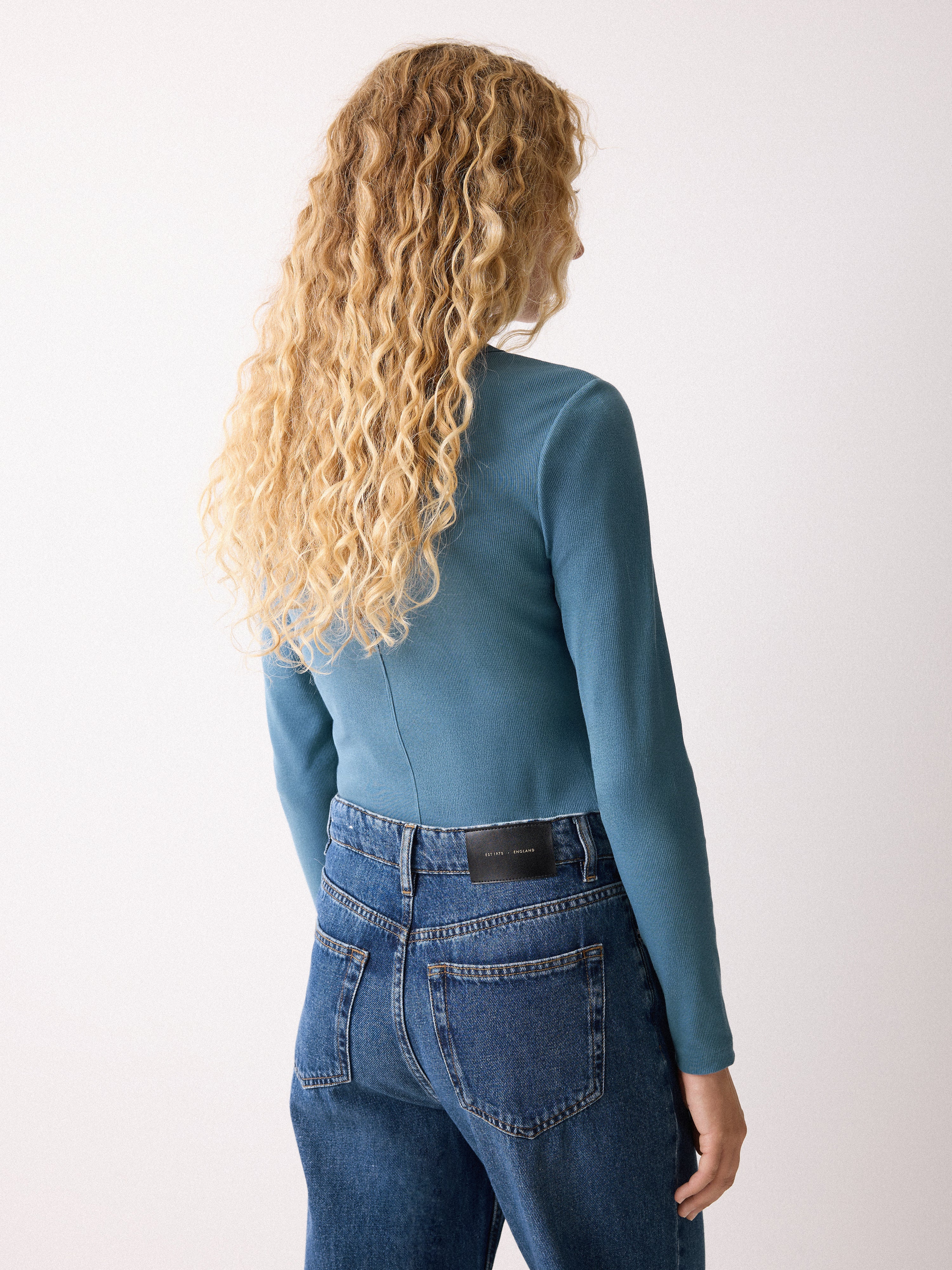 Long Sleeve Fine Cotton Baby Tee | Blue - Image 4