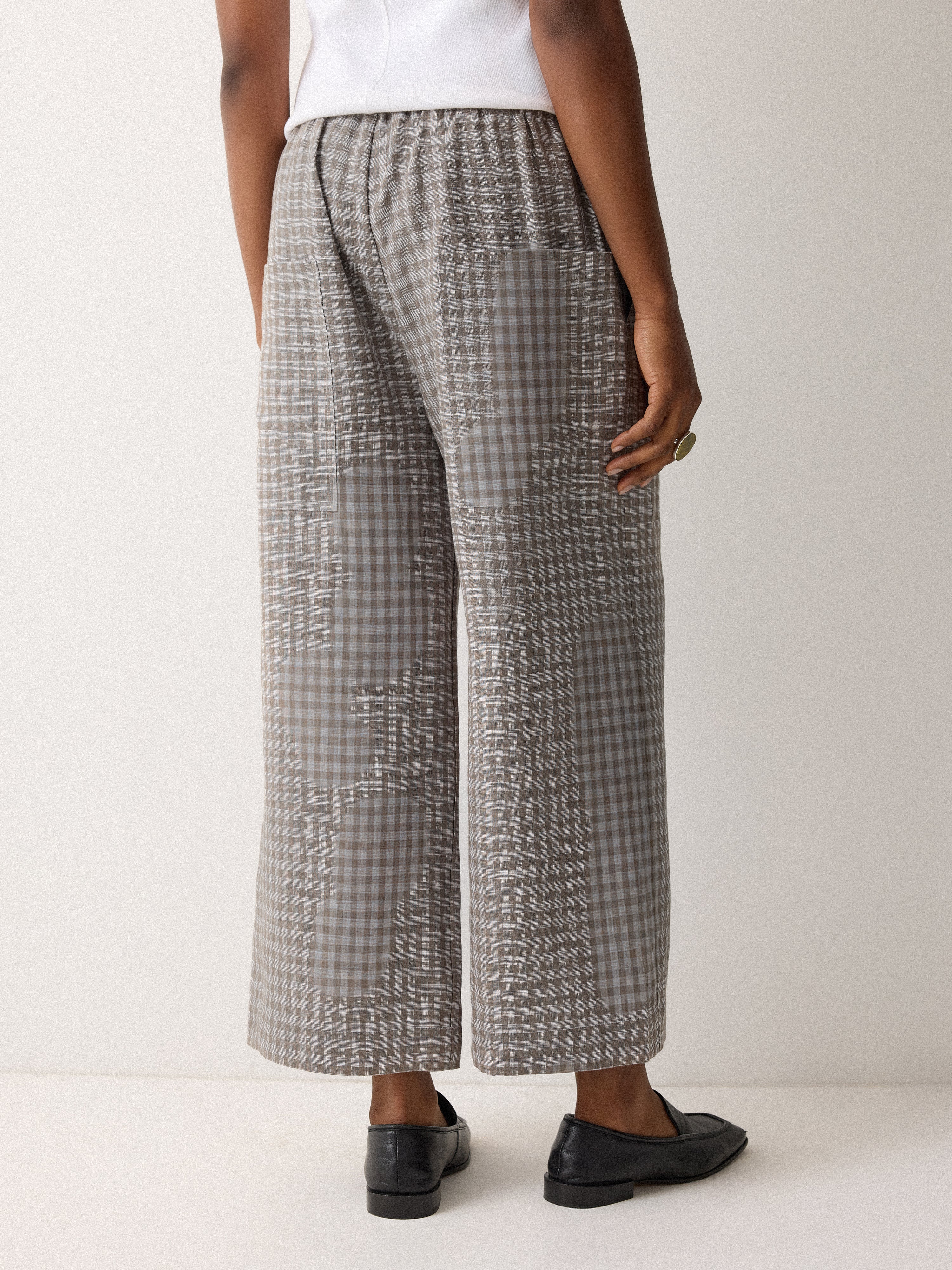 Mara Linen Checked Trouser | Grey - Image 5
