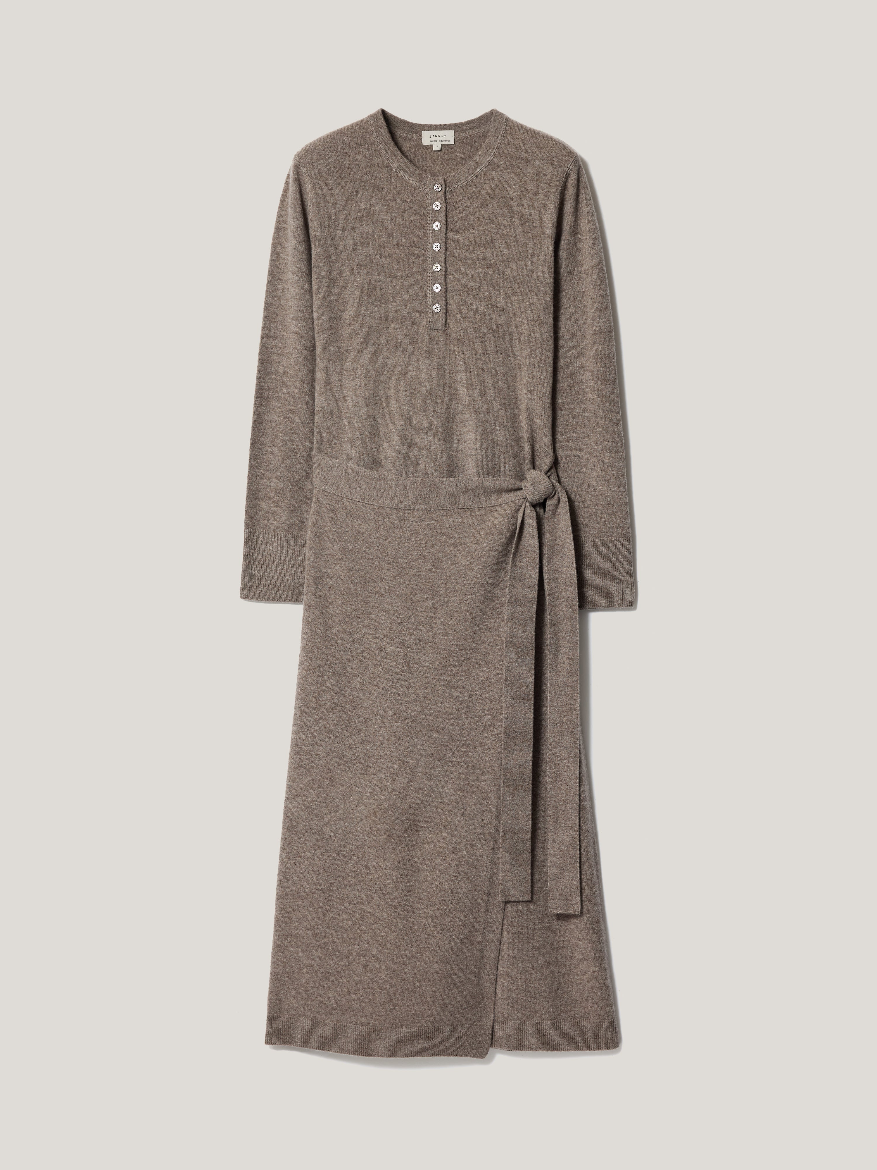 Merino Cashmere Tie Dress | Taupe - Image 5