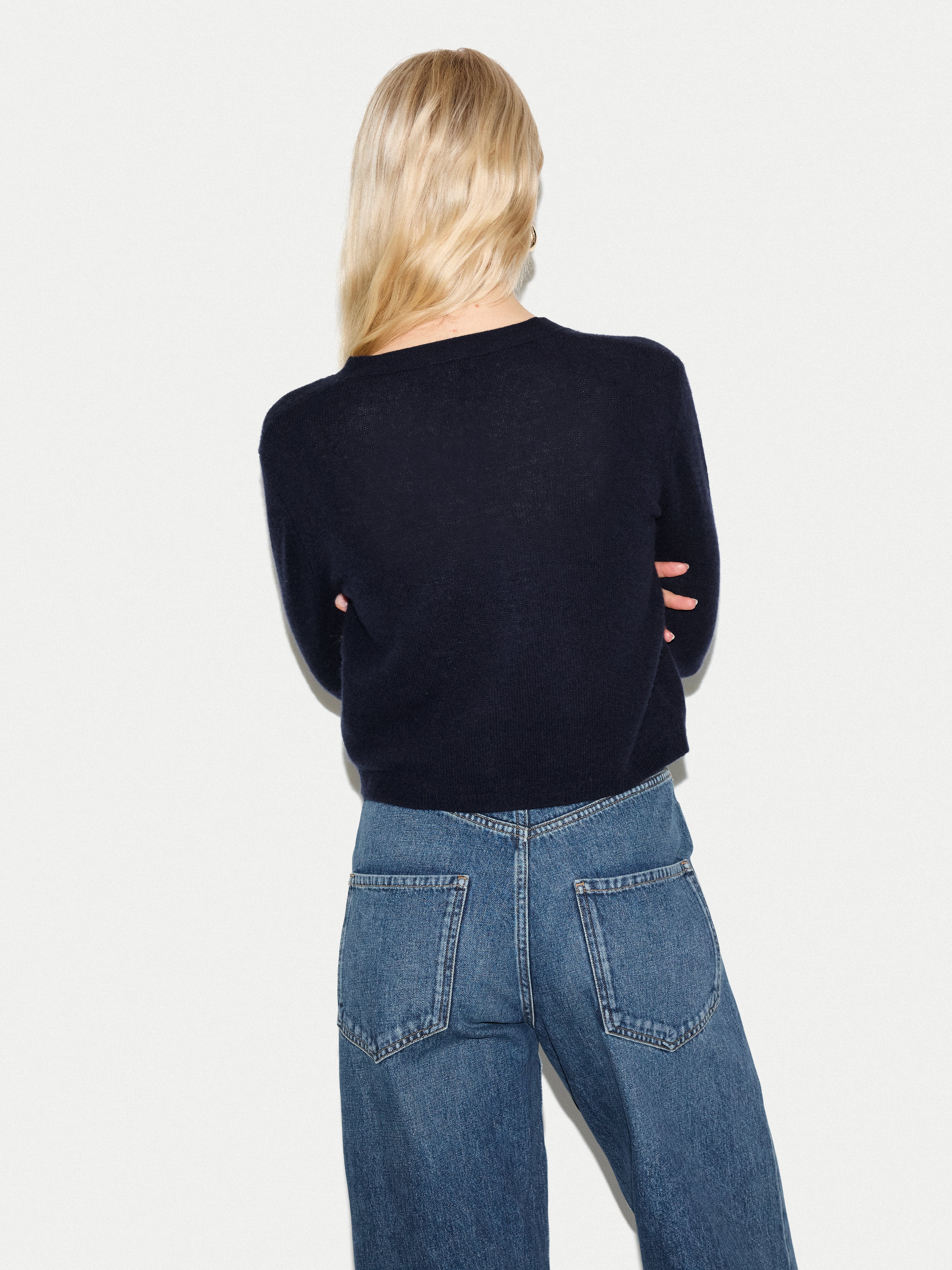 Merino Cashmere V Neck Cardigan | Navy - Image 5