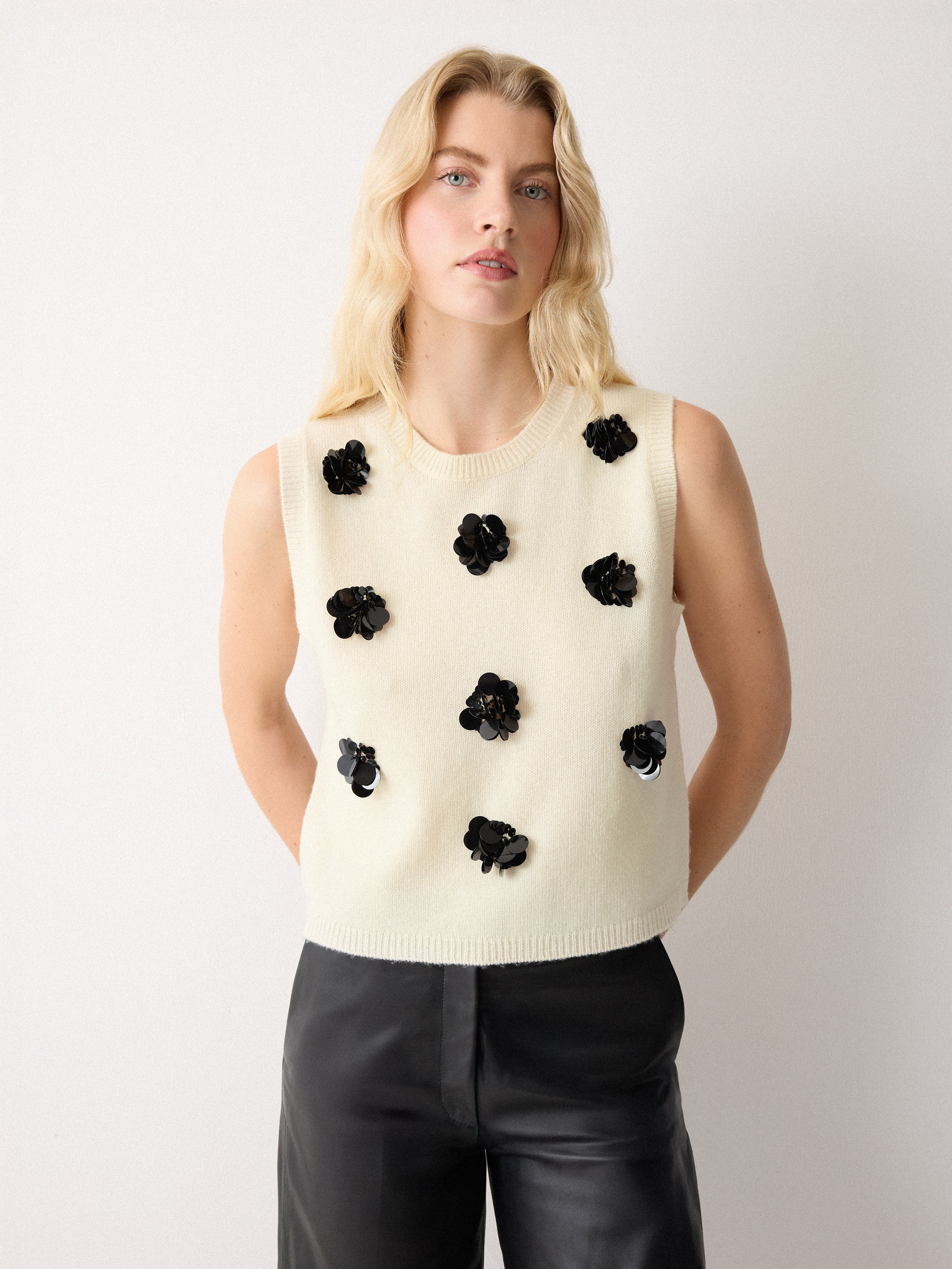 Merino Embellished Knitted Tank | Ivory - Image 3