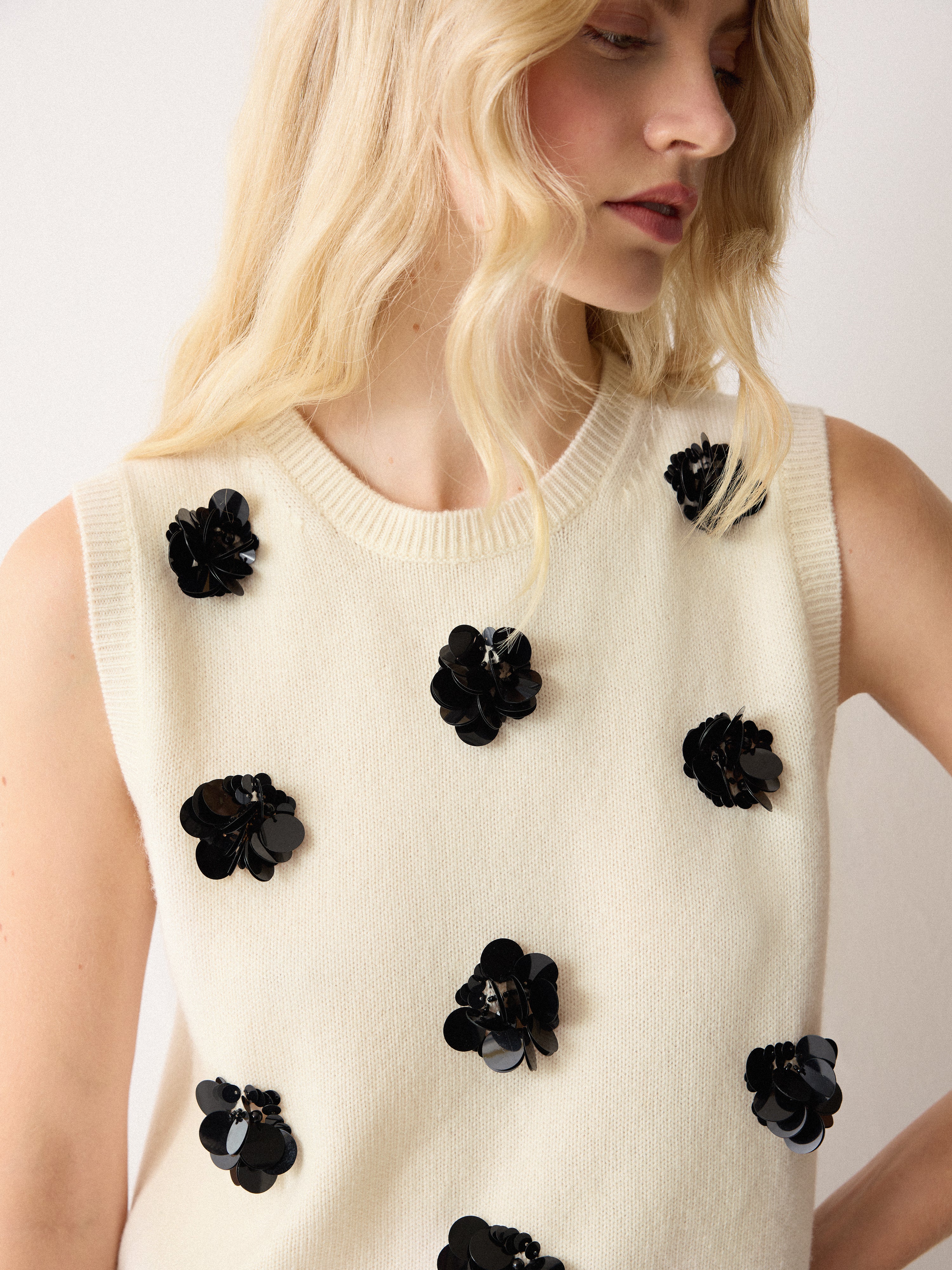 Merino Embellished Knitted Tank | Ivory - Image 4