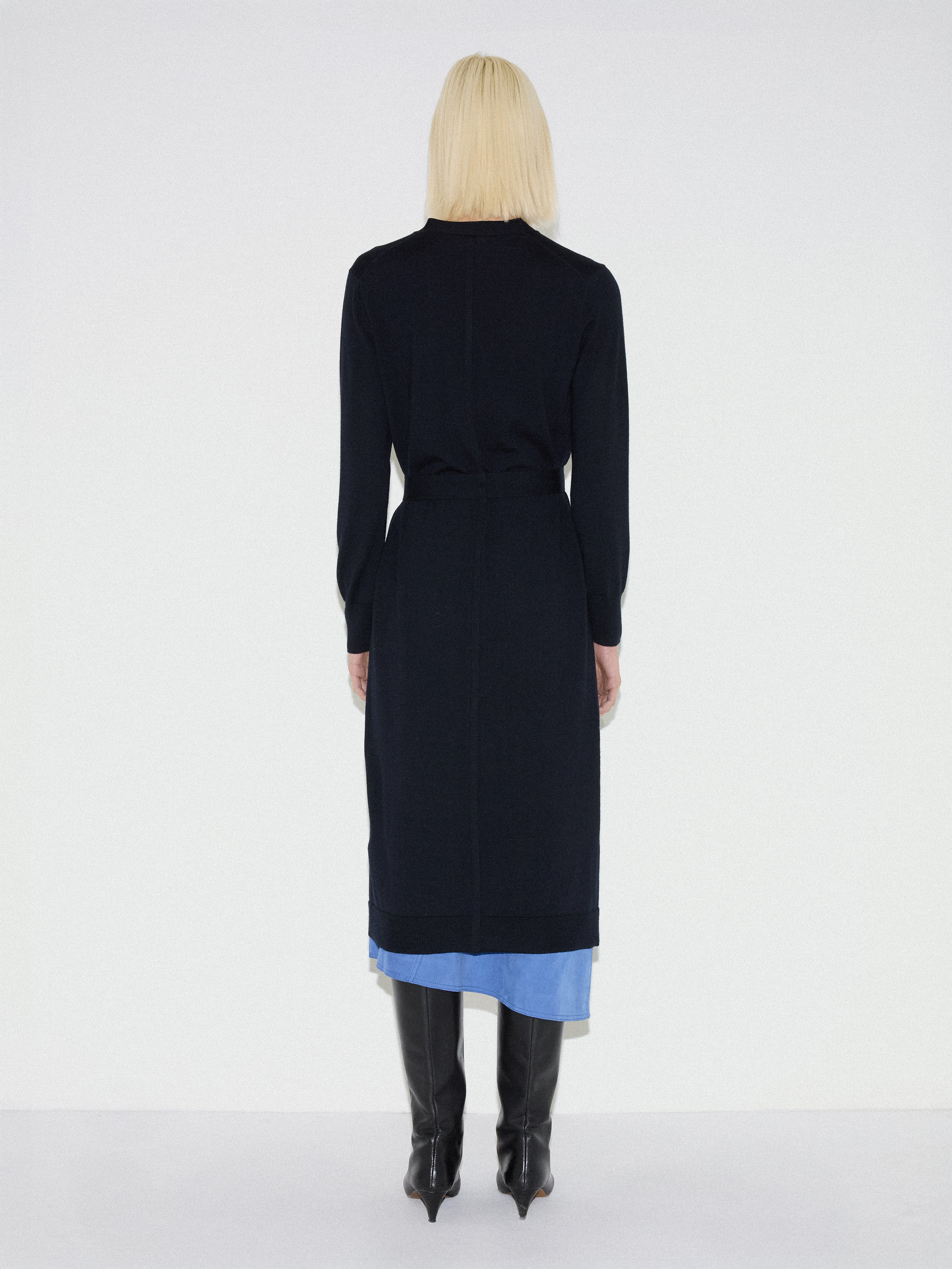 Merino Long Belted Cardigan | Dark Navy - Image 4