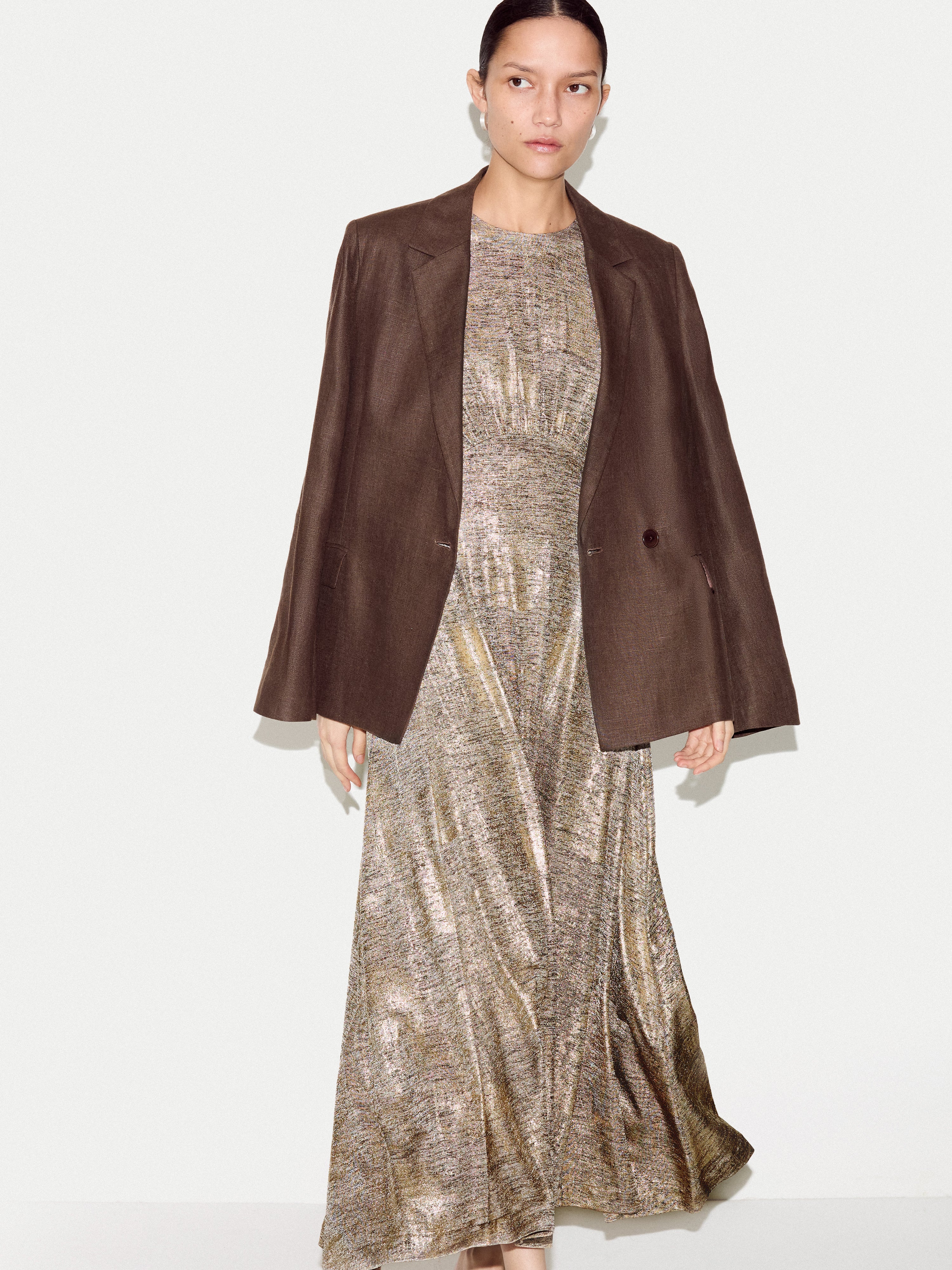 Shimmer Curved Seam Dress | Gold - Image 2