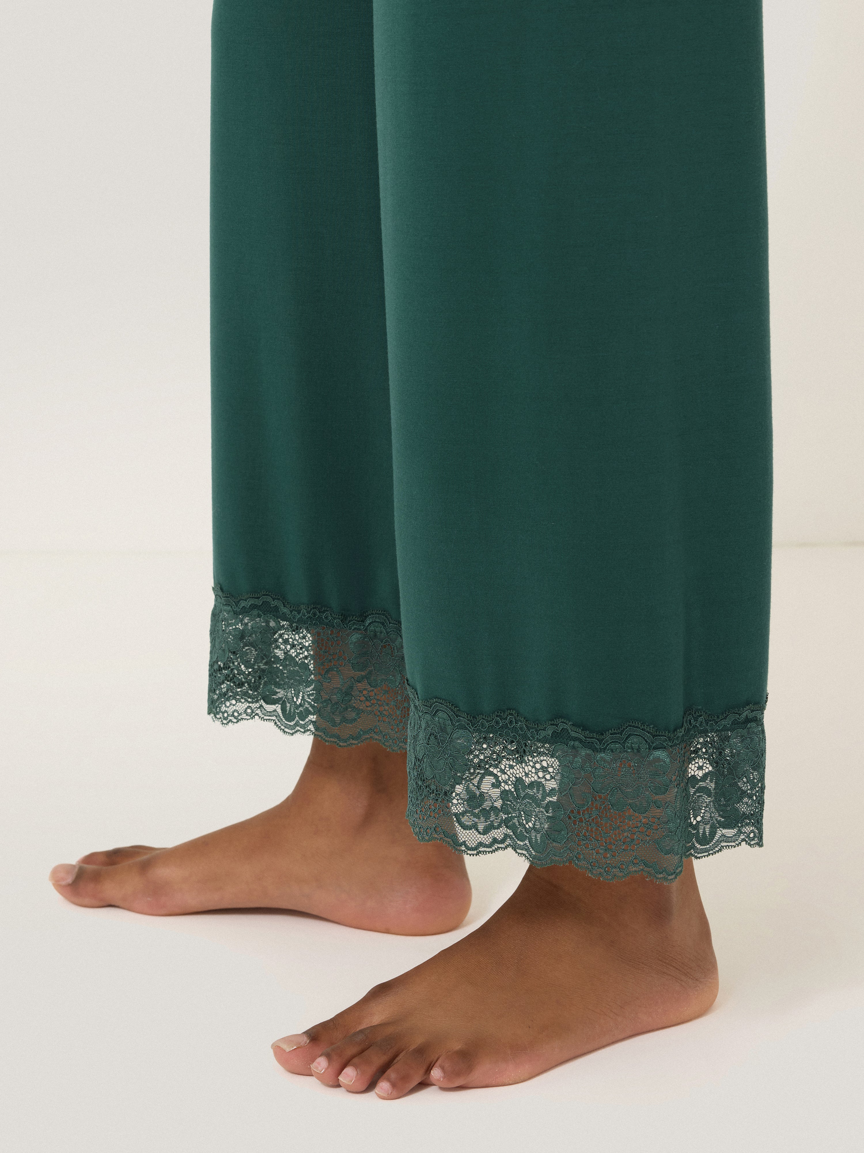 Modal Lace Pyjama Trouser | Green - Image 2