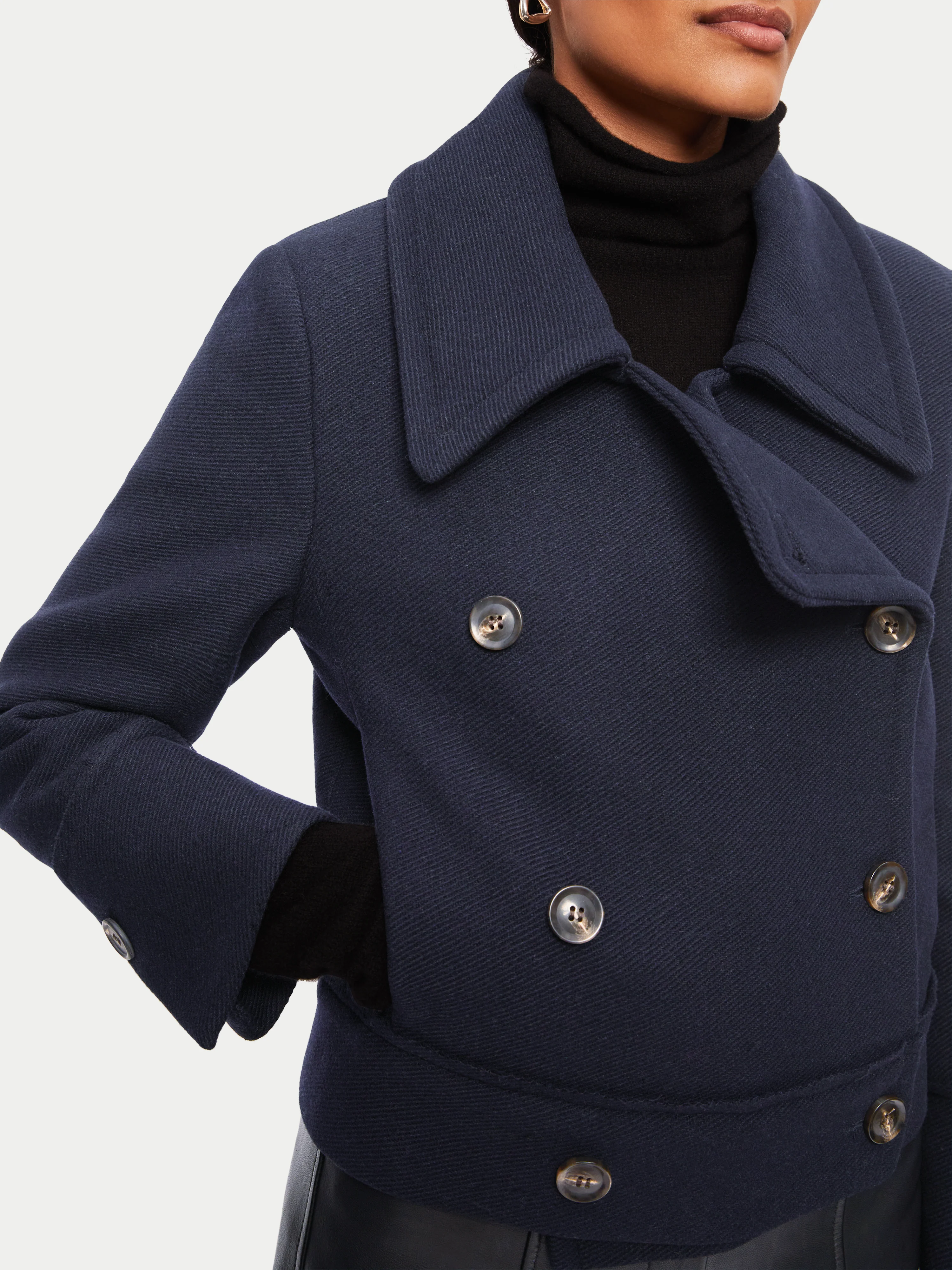 Modern Twill Pea Coat | Navy - Image 3