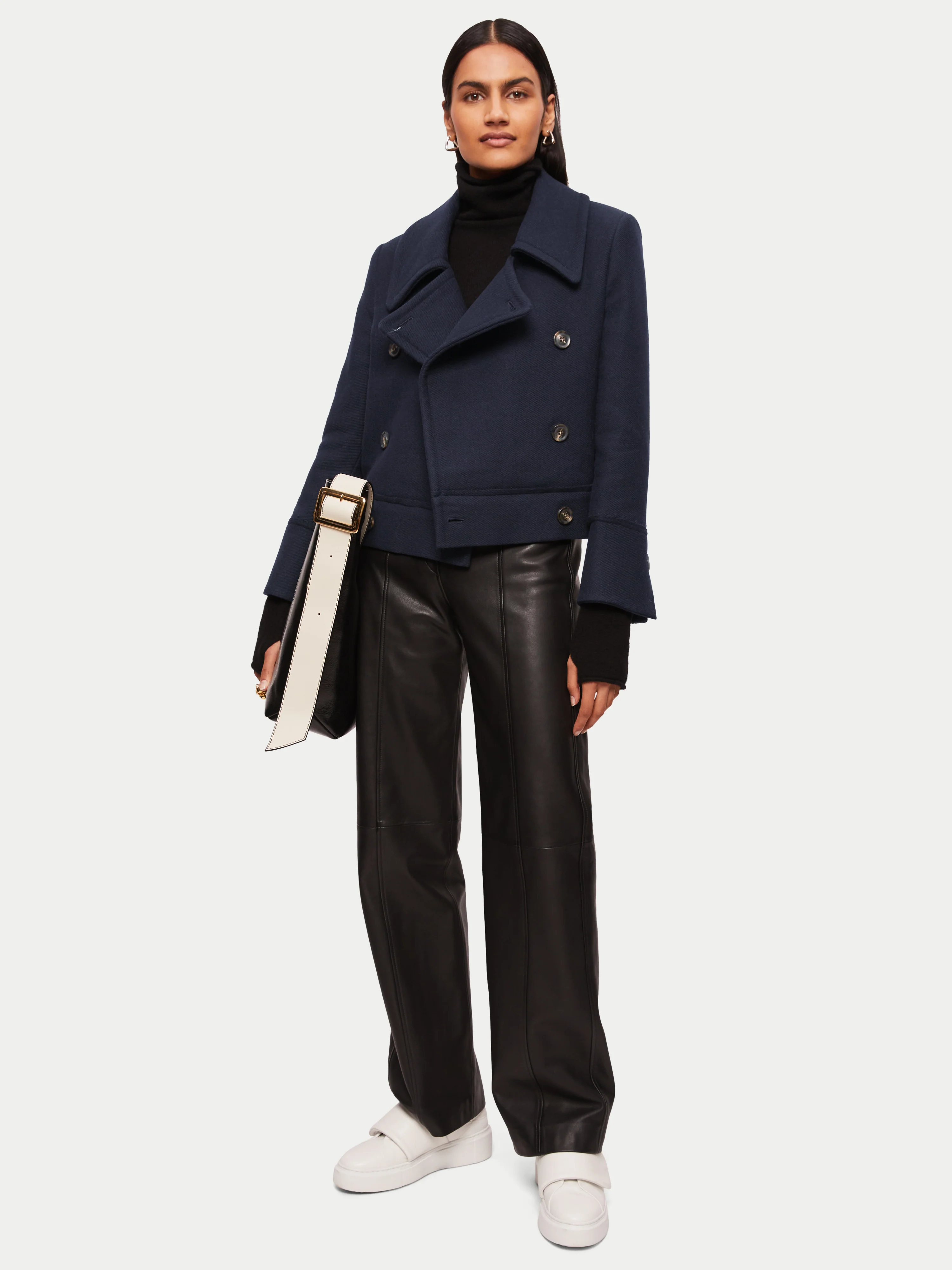 Modern Twill Pea Coat | Navy - Image 5