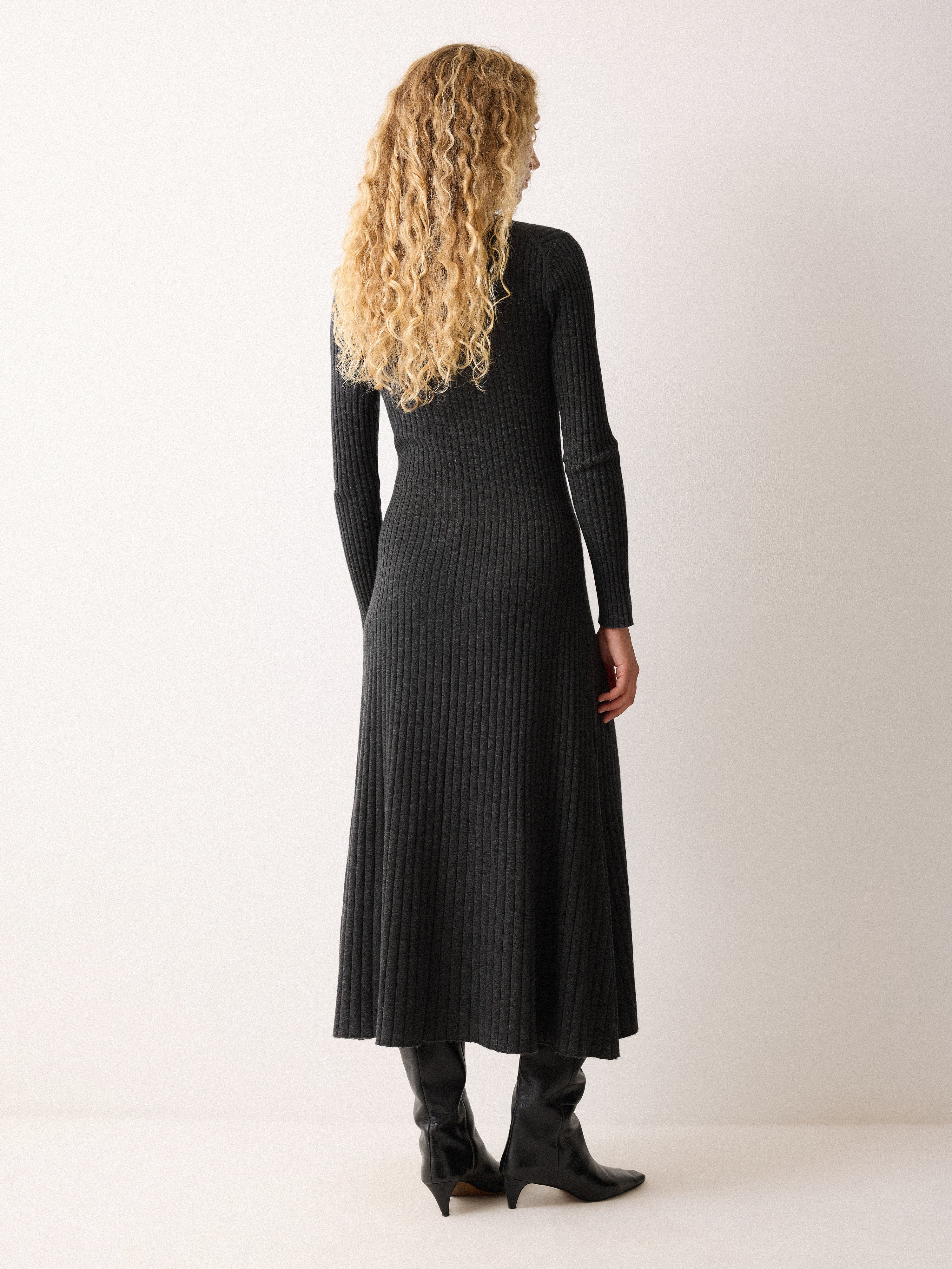 Multi Button Rib Knit Dress | Charcoal - Image 4