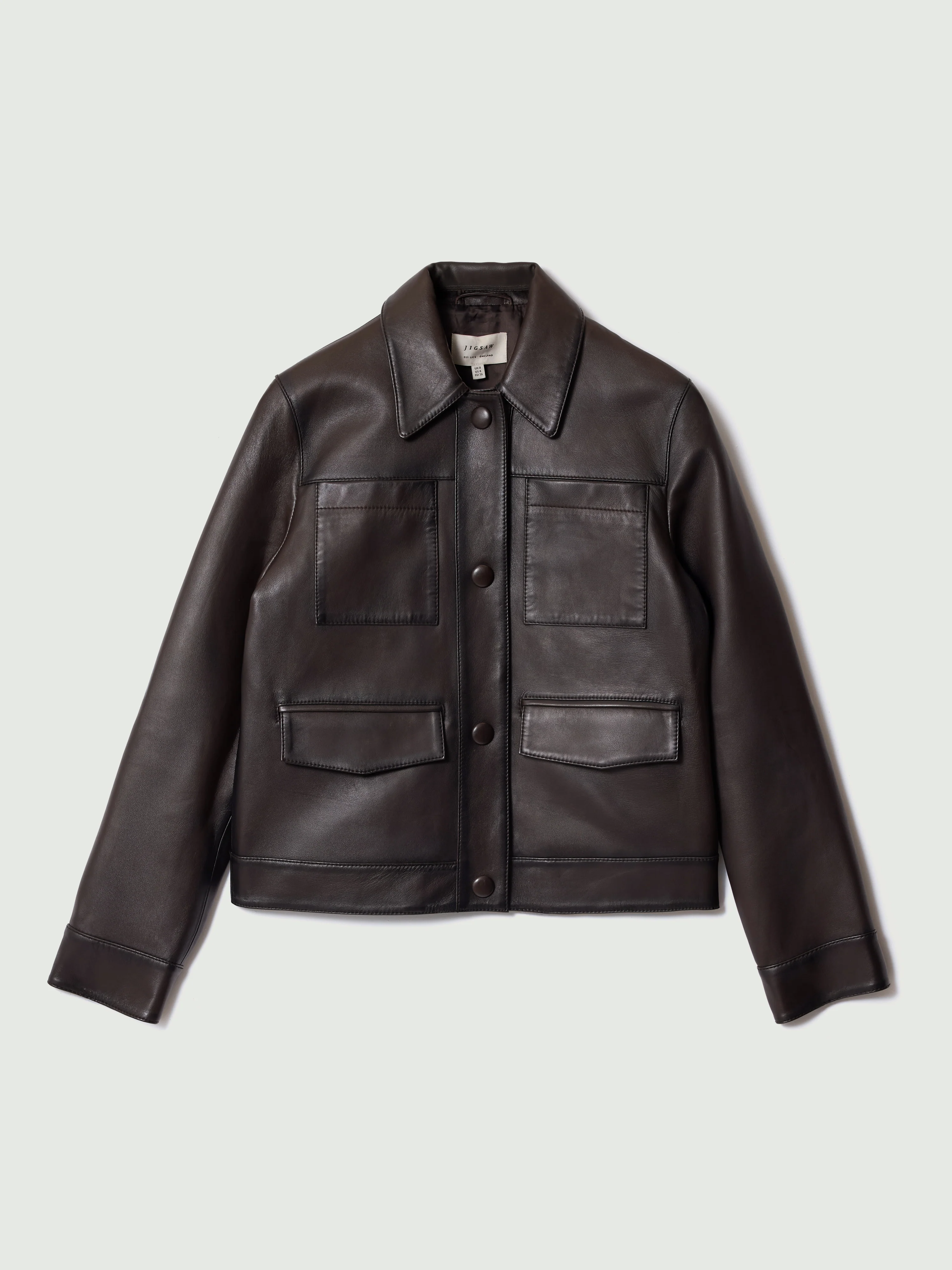 Nappa Leather Cropped Jacket | Dark Brown - Image 6