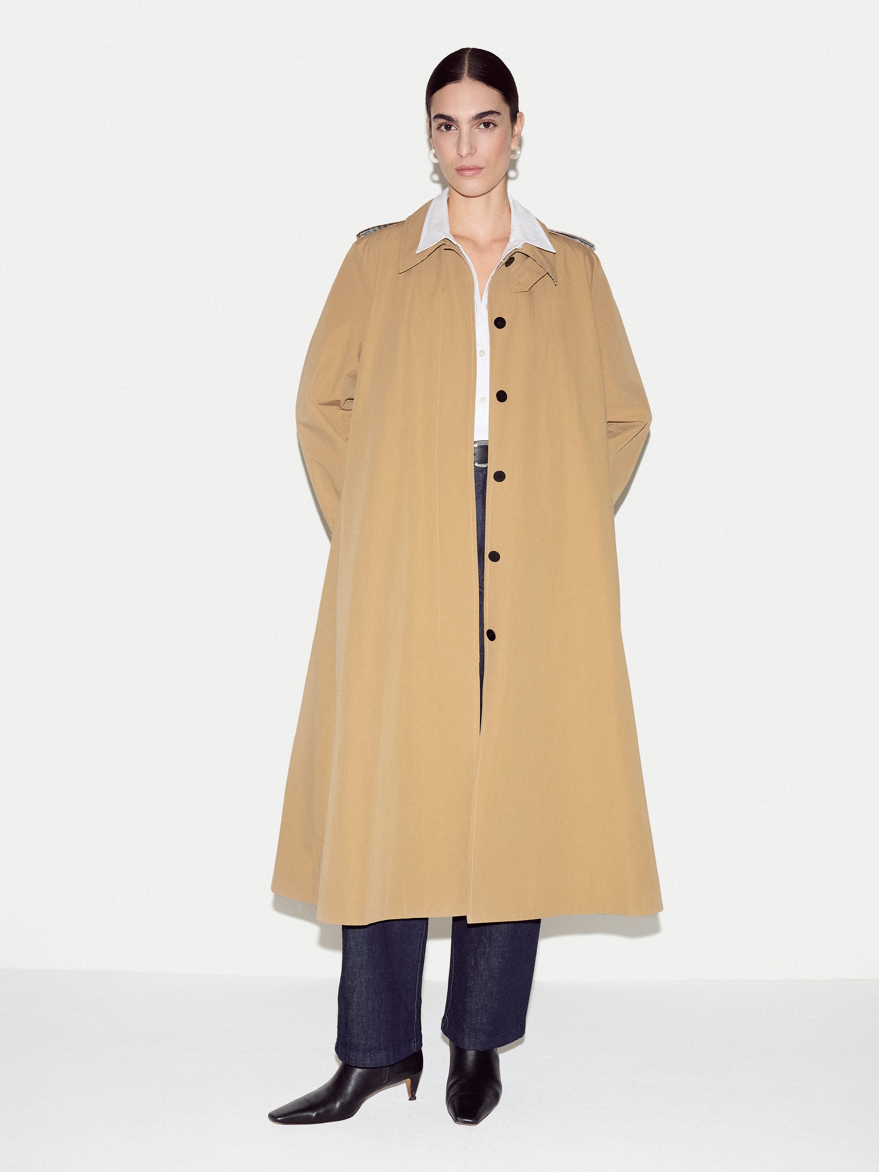 Naya Cotton A-line Trench Coat | Stone