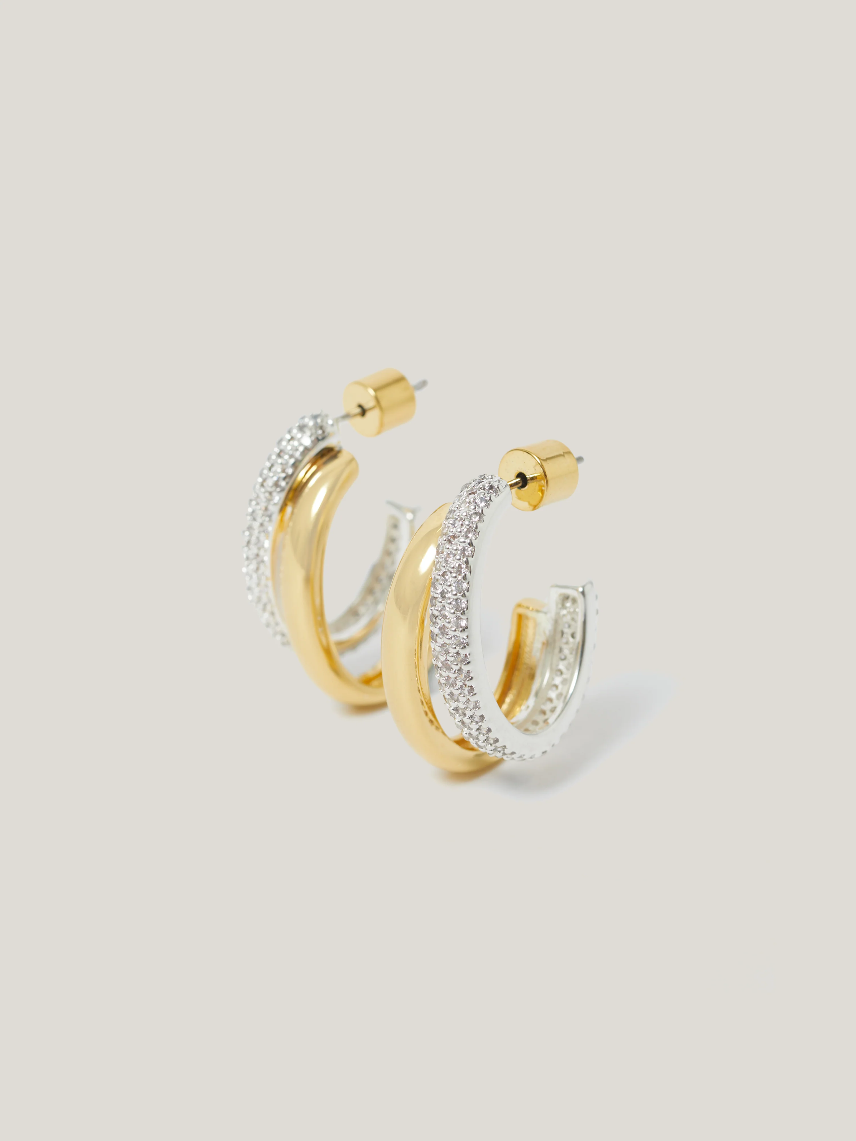 Pave Double Hoop Earring | Gold - Image 3