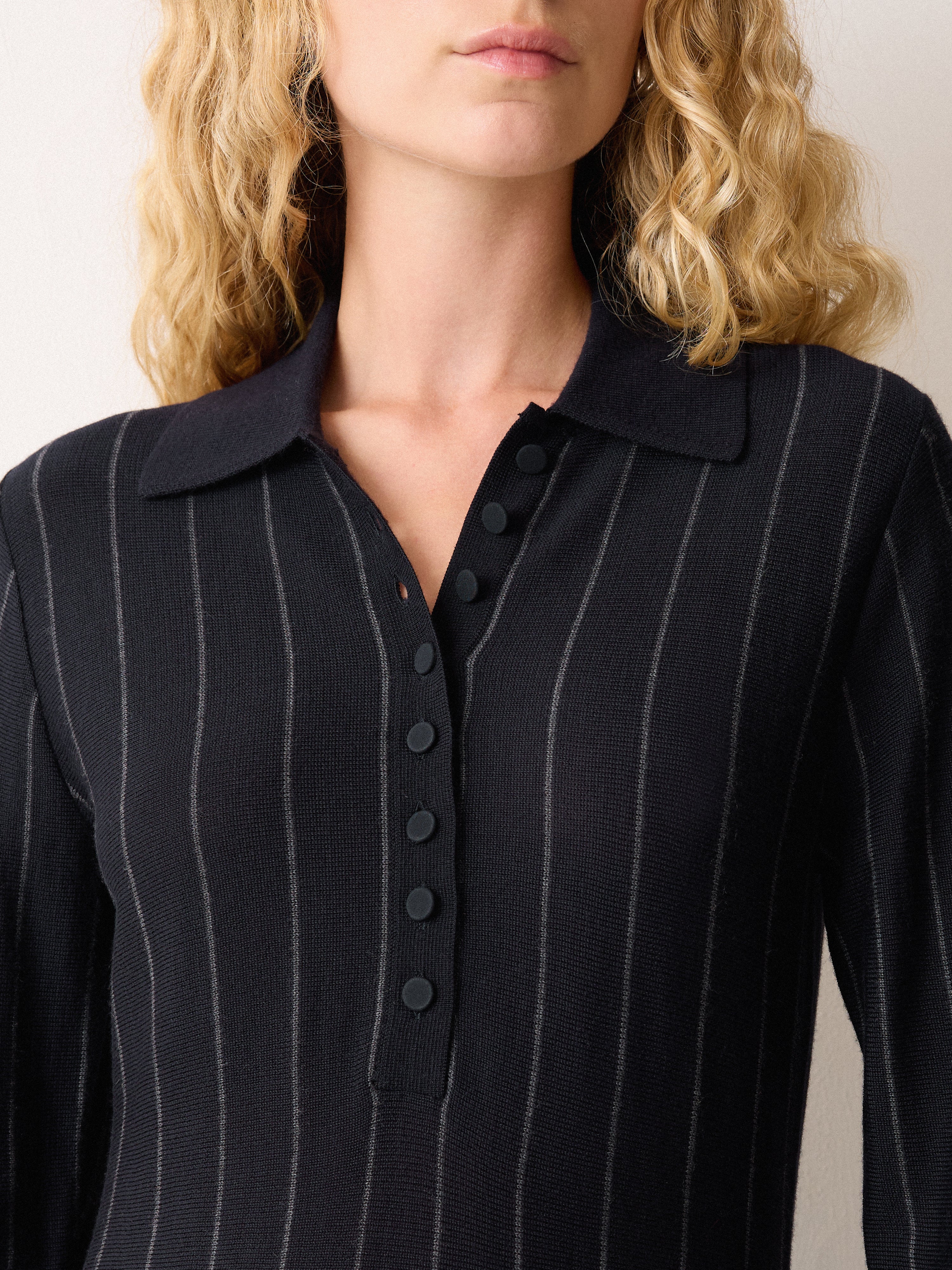 Pinstripe Merino Knit Dress | Blue - Image 3