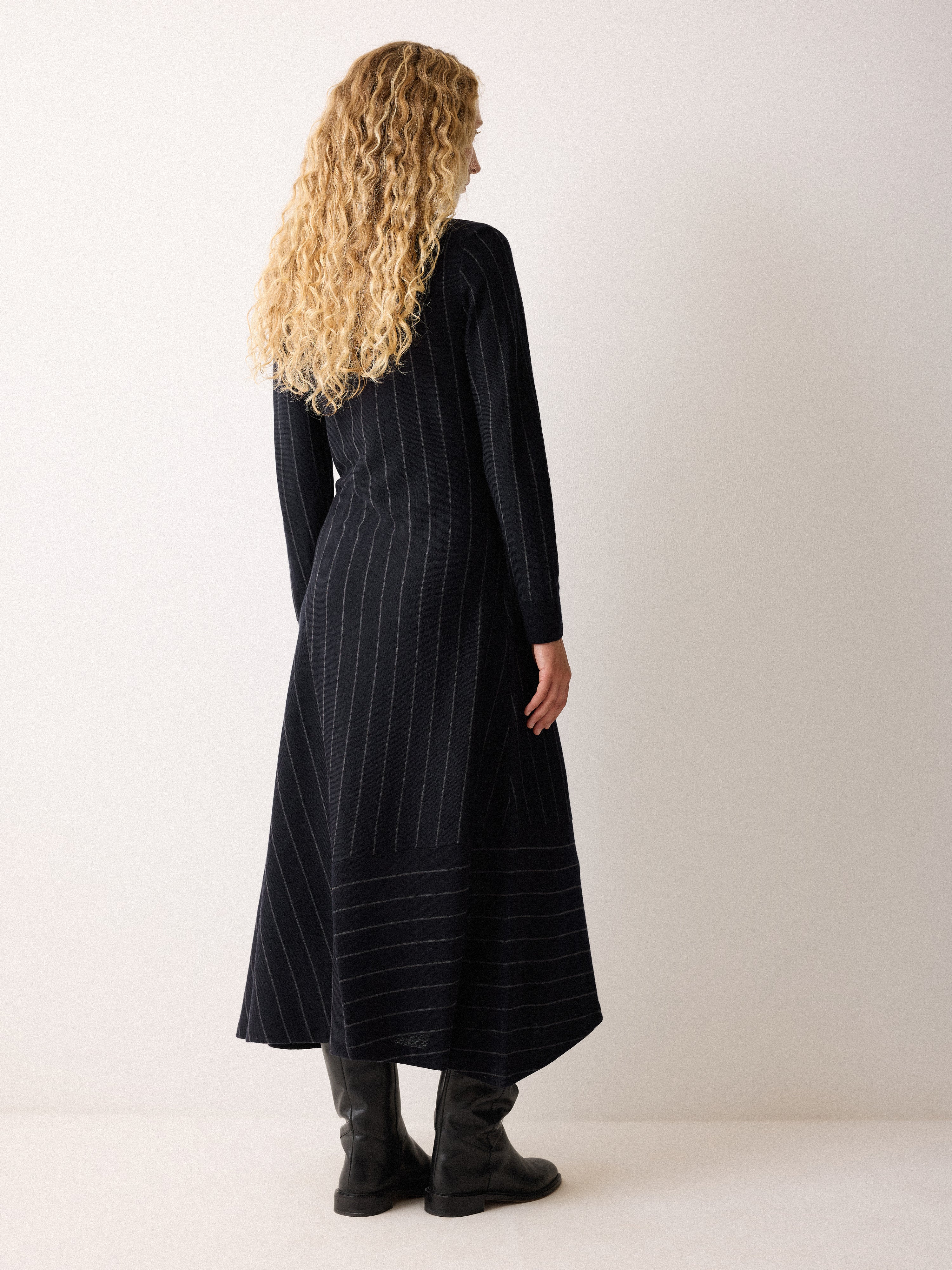 Pinstripe Merino Knit Dress | Blue - Image 6