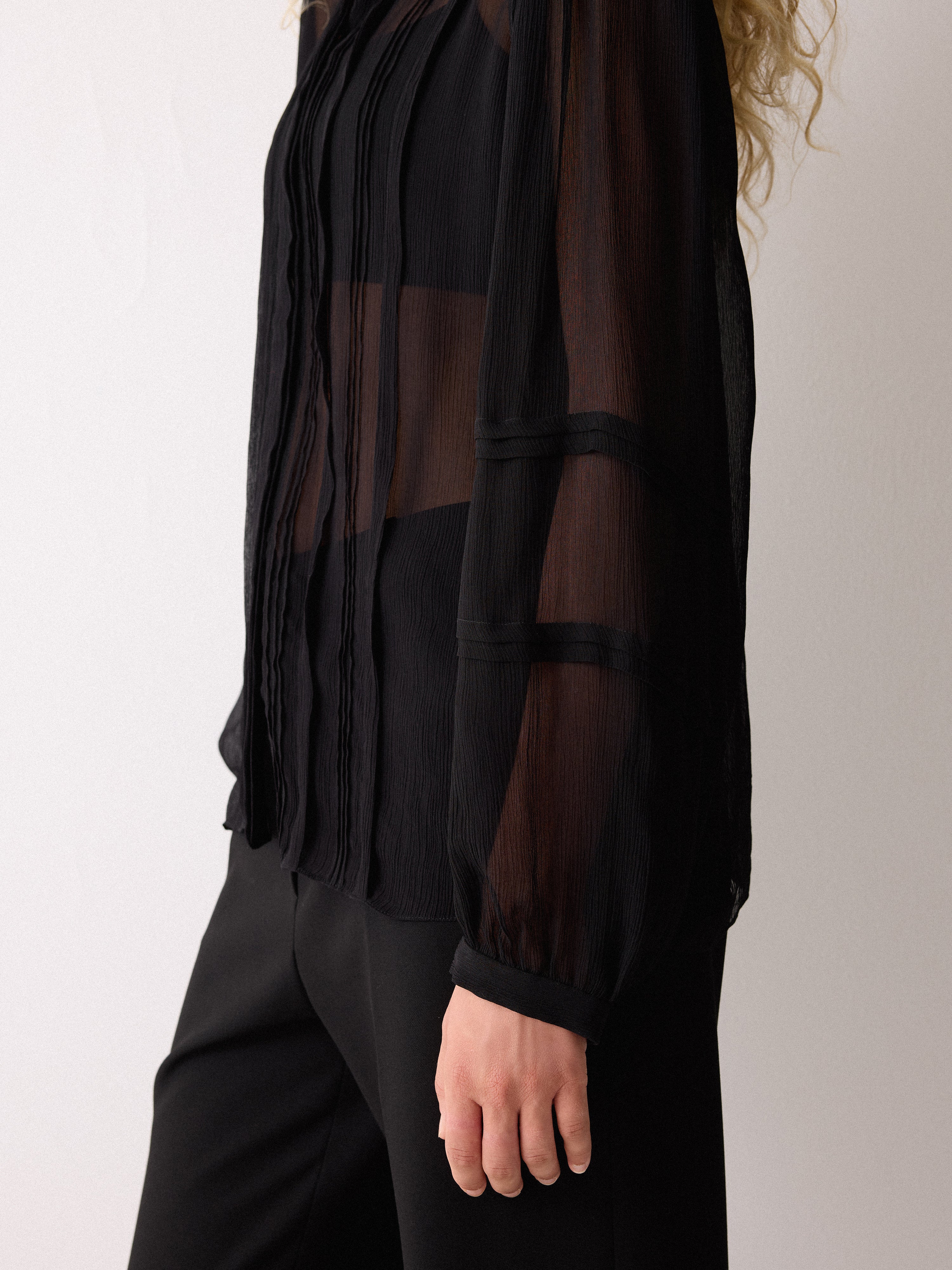 Pintuck Georgette Shirt | Black - Image 3