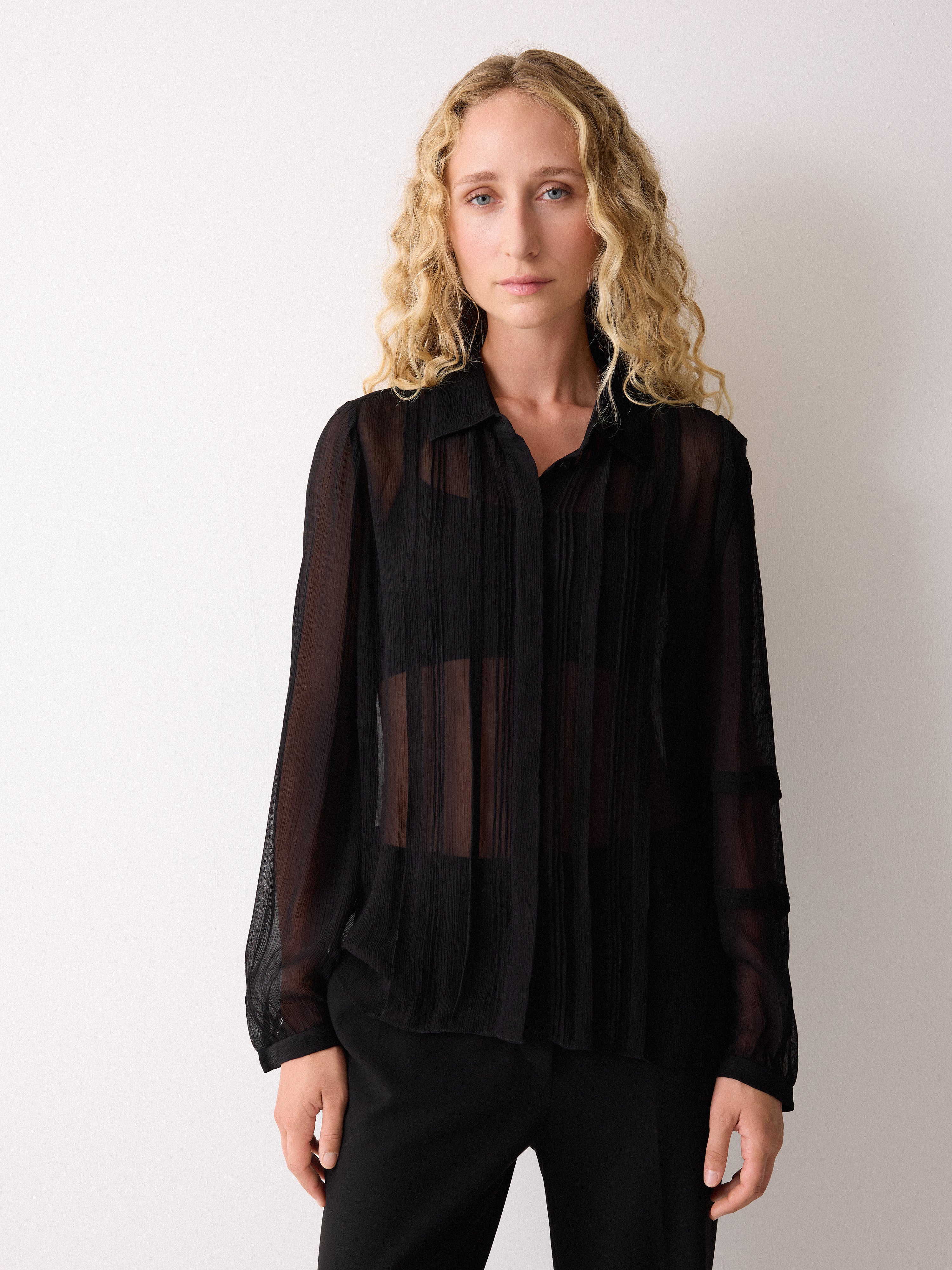 Pintuck Georgette Shirt | Black - Image 4