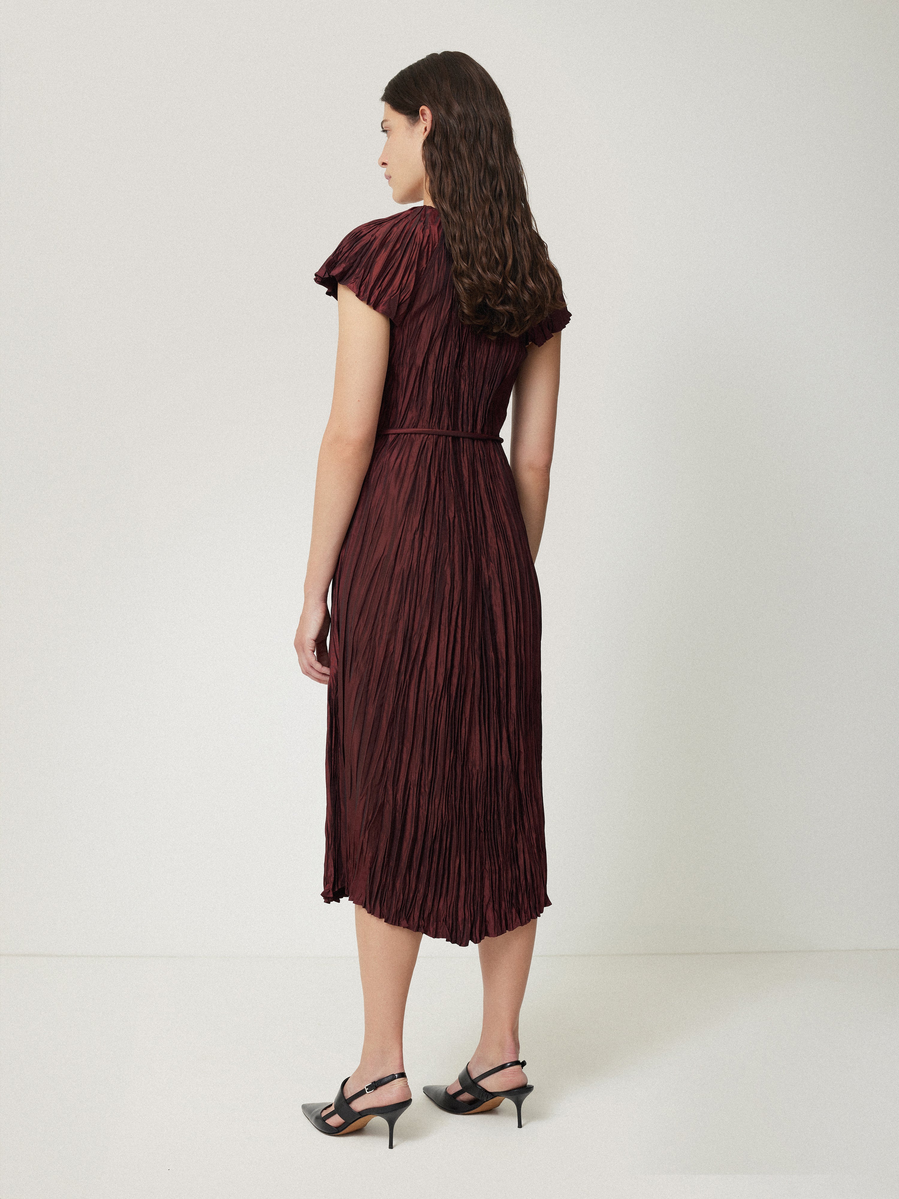 Plisse Belted Dress | Red - Image 4