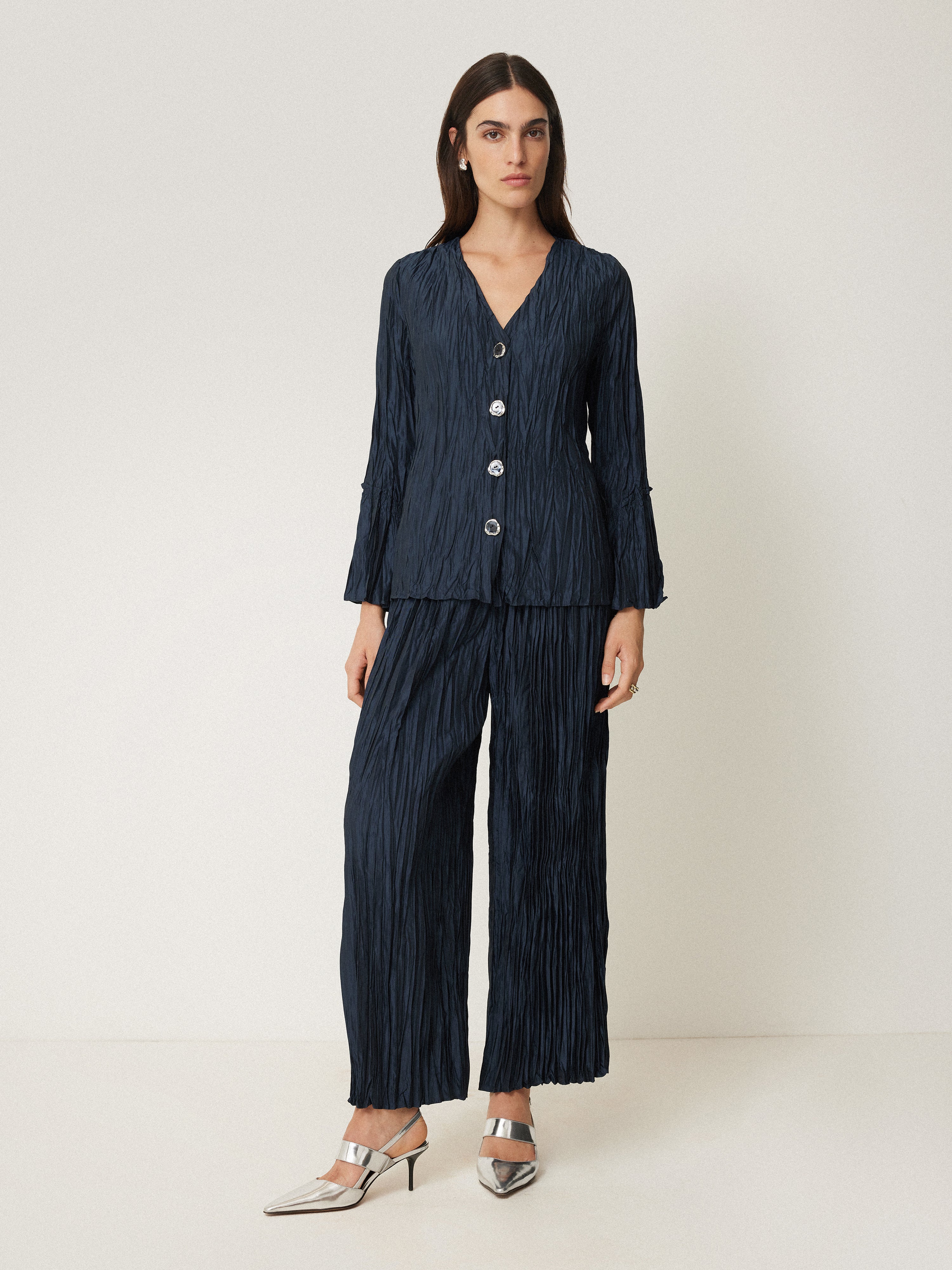 Plisse Button Up Top | Navy - Image 3