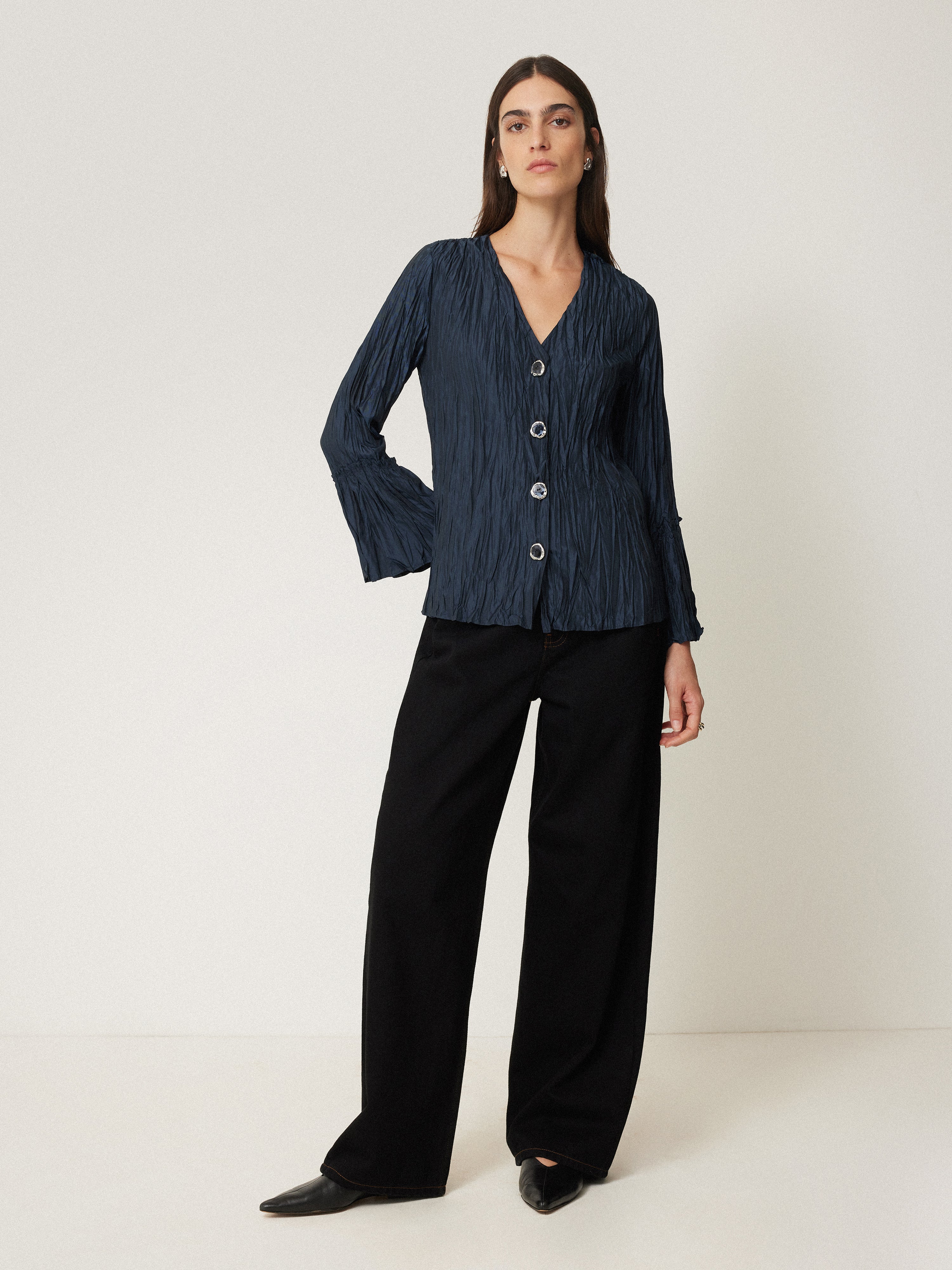 Plisse Button Up Top | Navy - Image 6