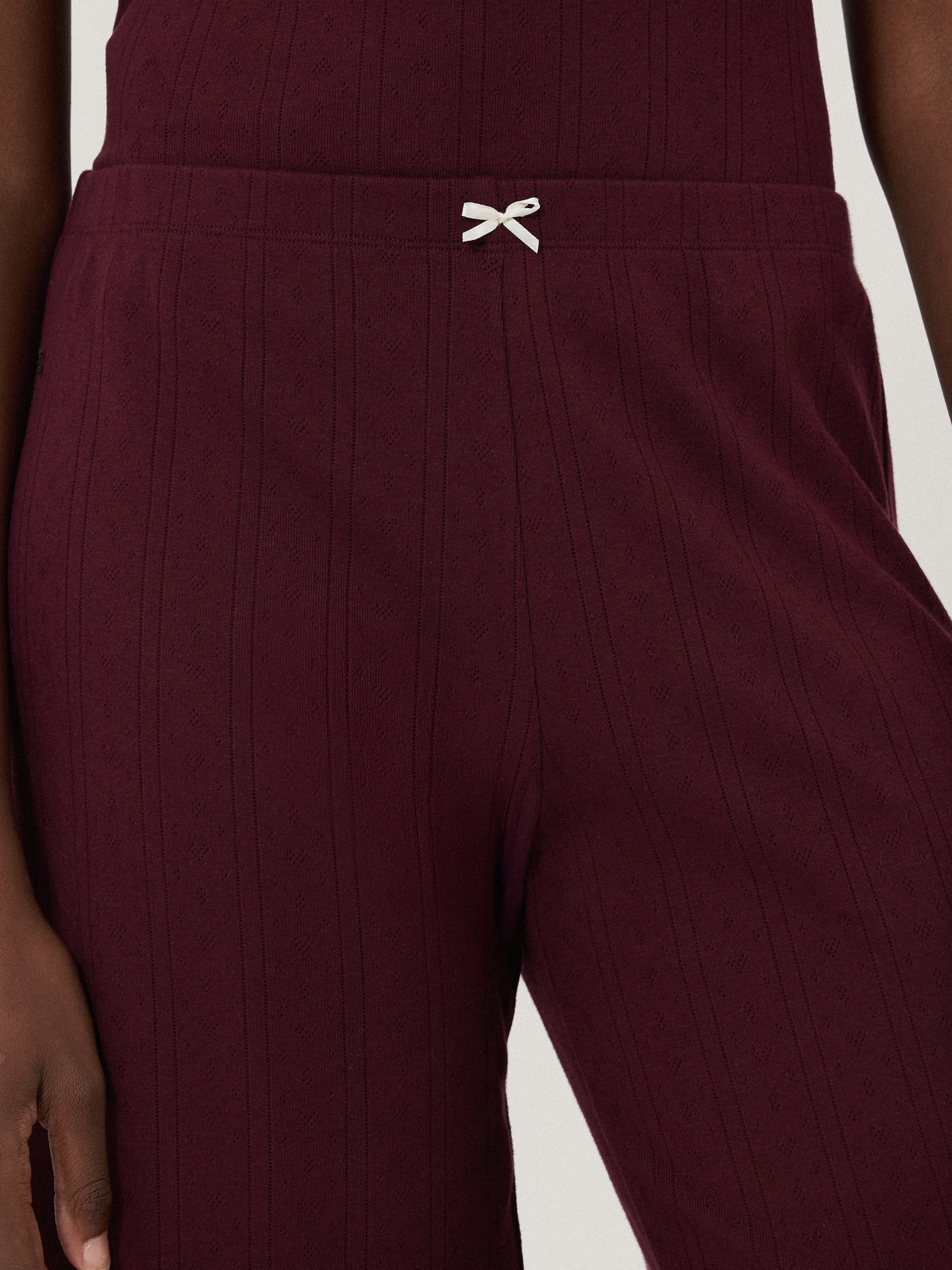 Pointelle Pyjama Trousers | Burgundy - Image 4