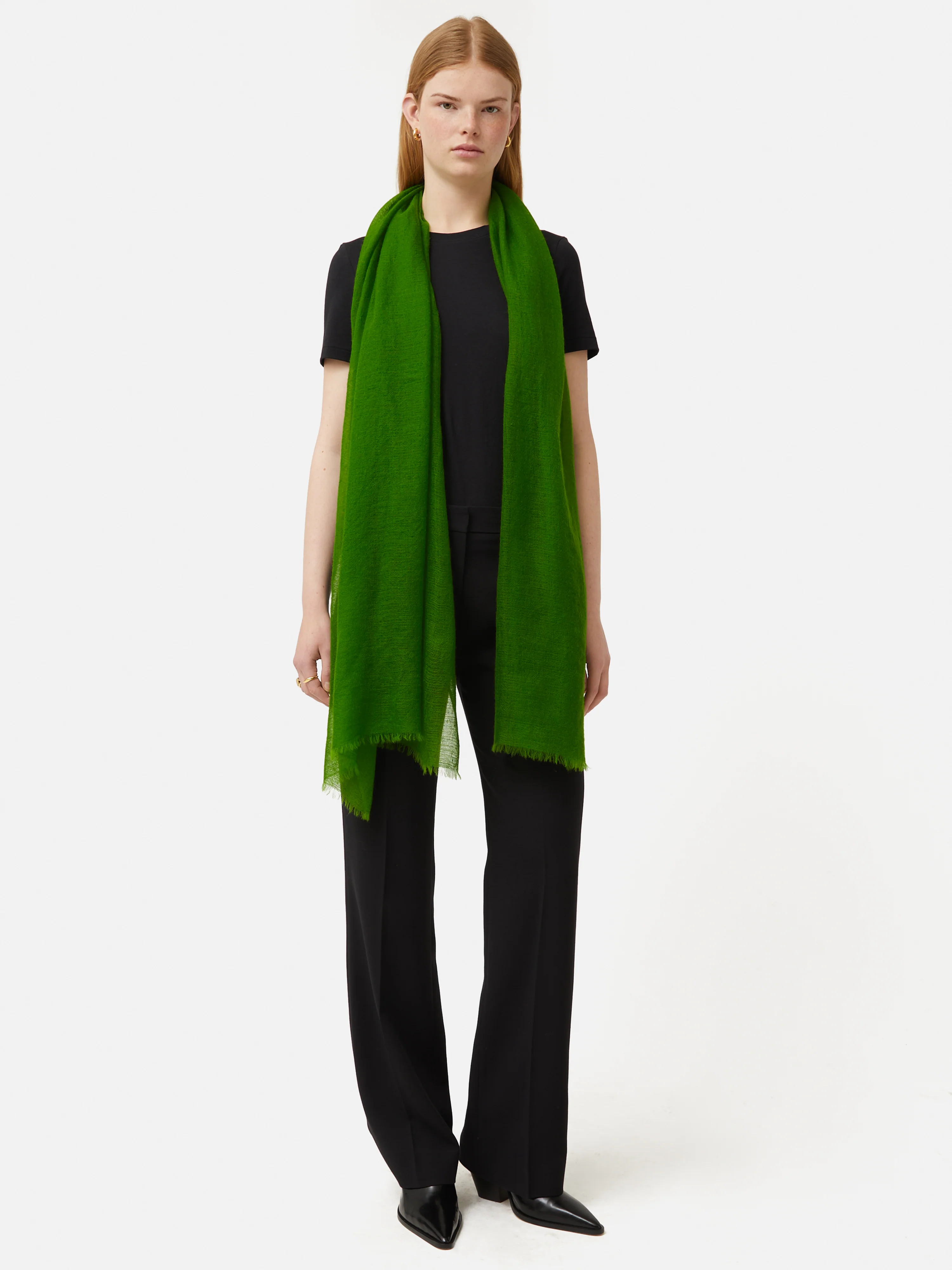 Pure Cashmere Gauze Scarf | Green - Image 4