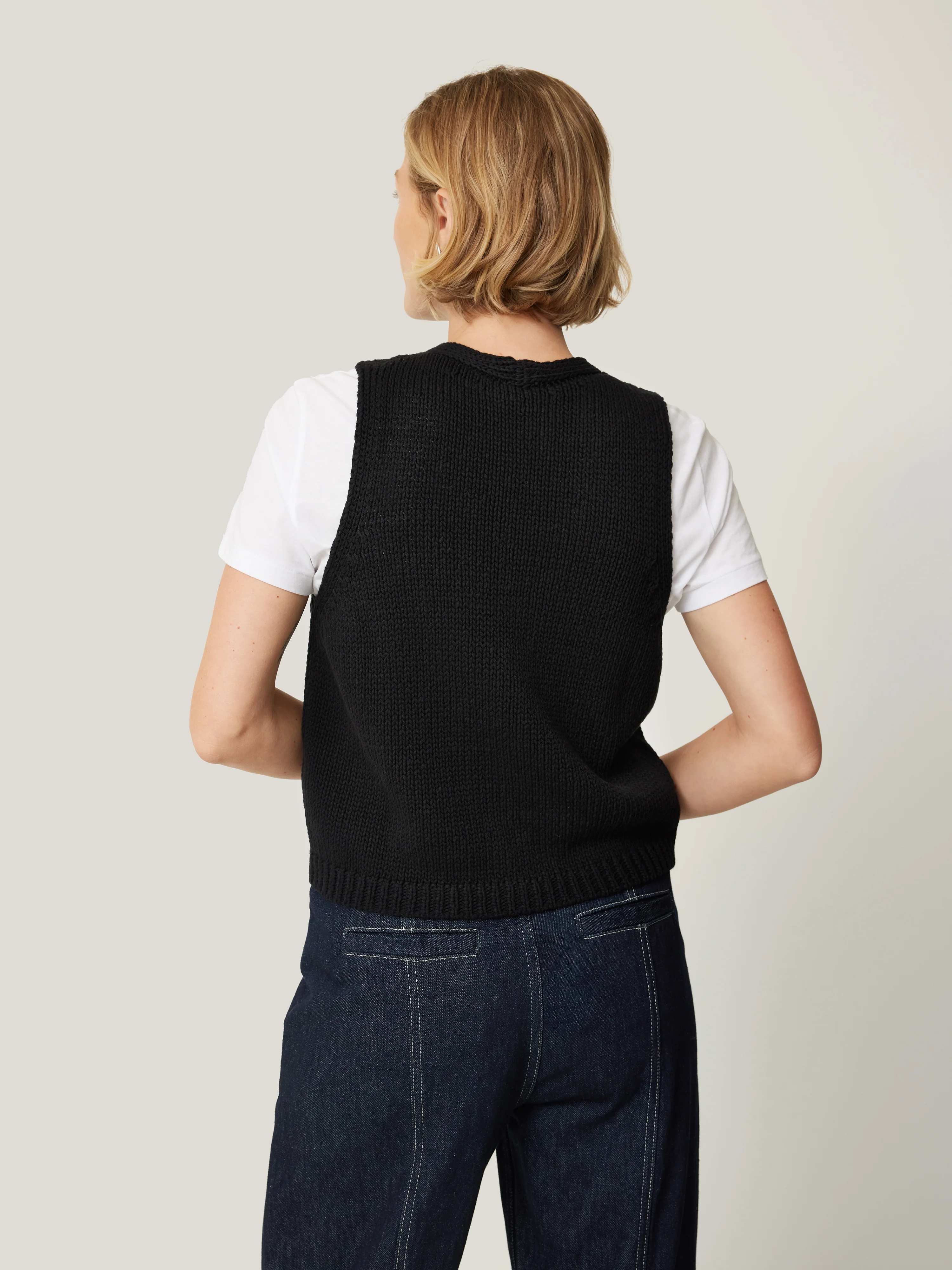 Pure Cotton Knitted Waistcoat | Black - Image 5