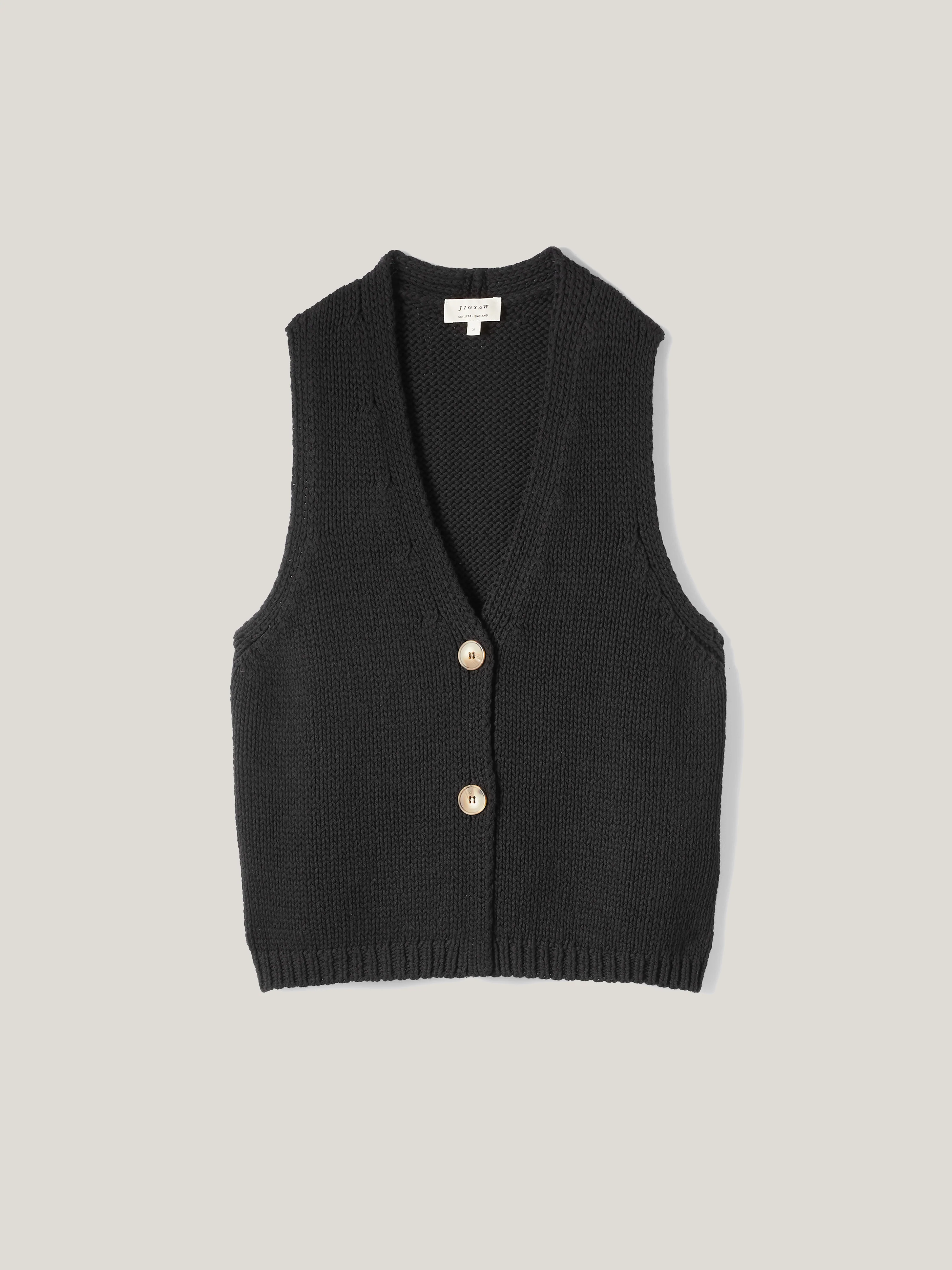 Pure Cotton Knitted Waistcoat | Black - Image 7