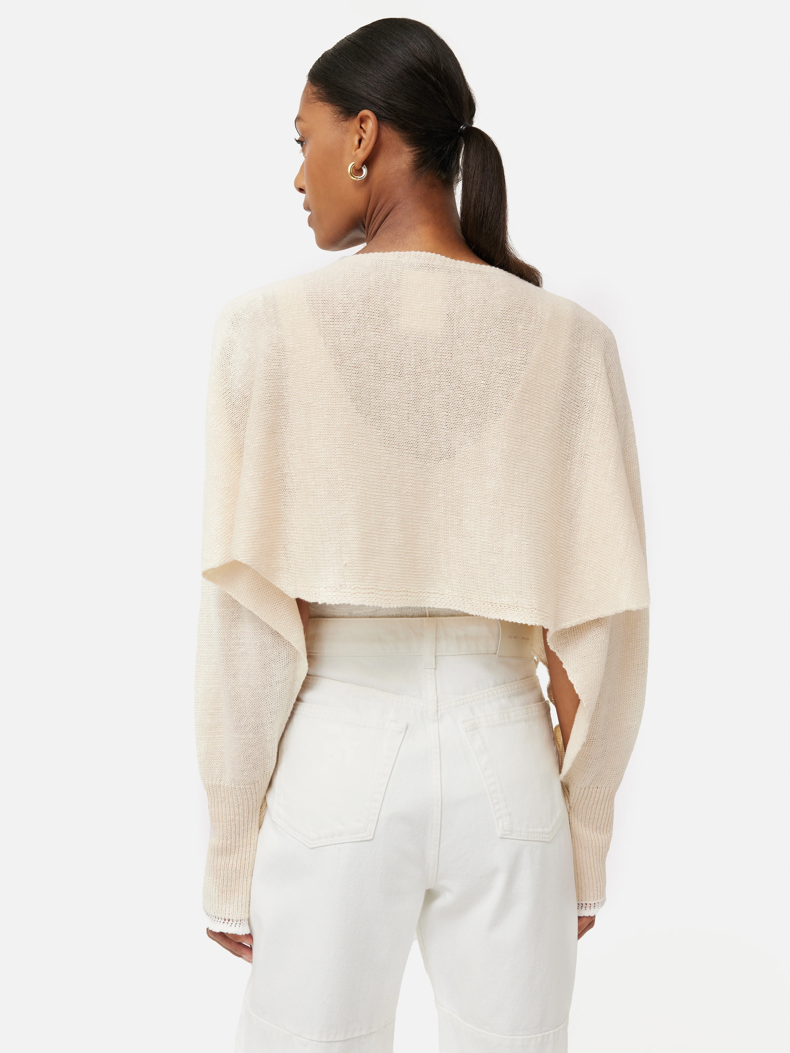 Pure Linen Poncho Sweater | Ivory - Image 5
