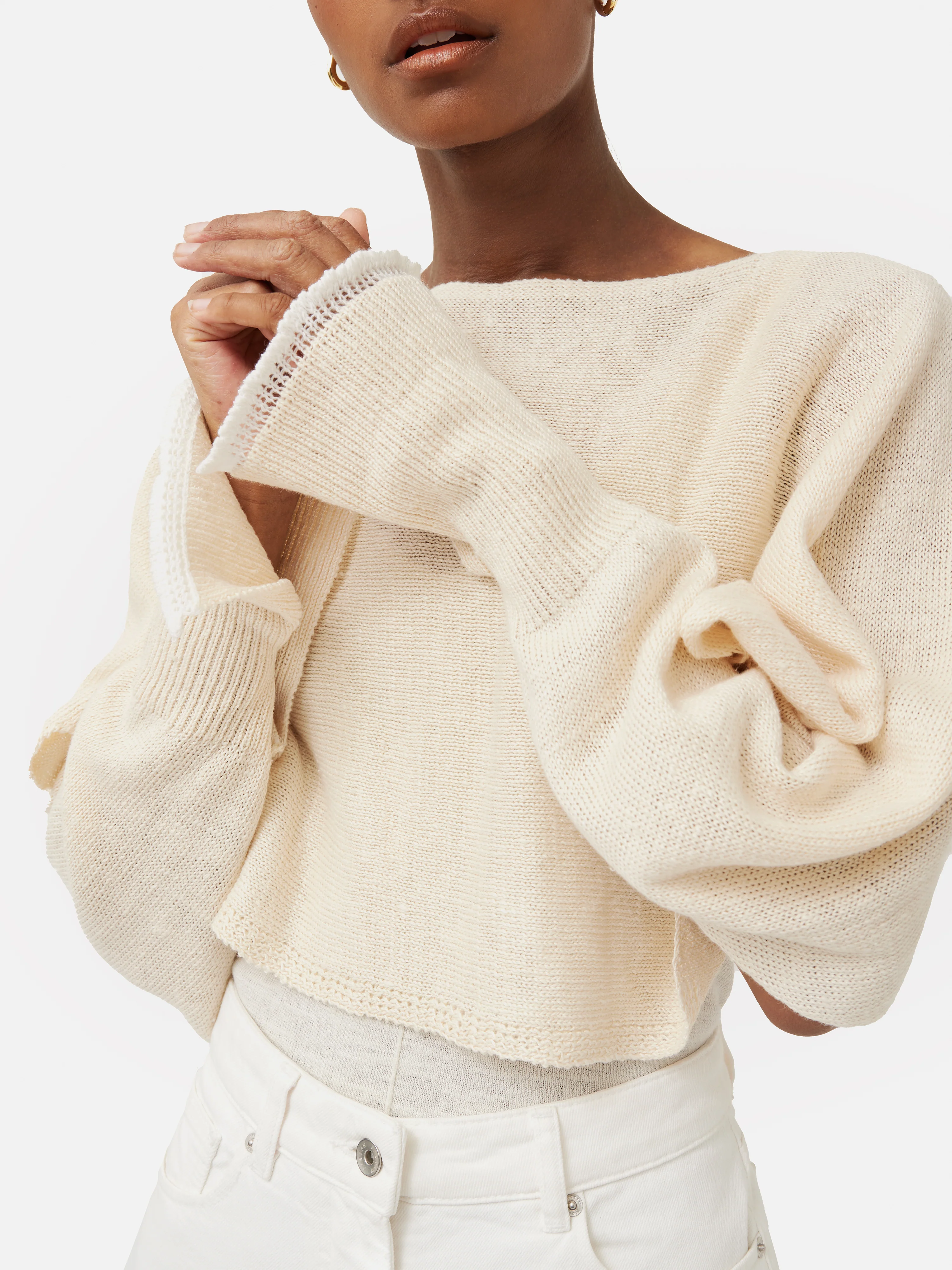 Pure Linen Poncho Sweater | Ivory - Image 6