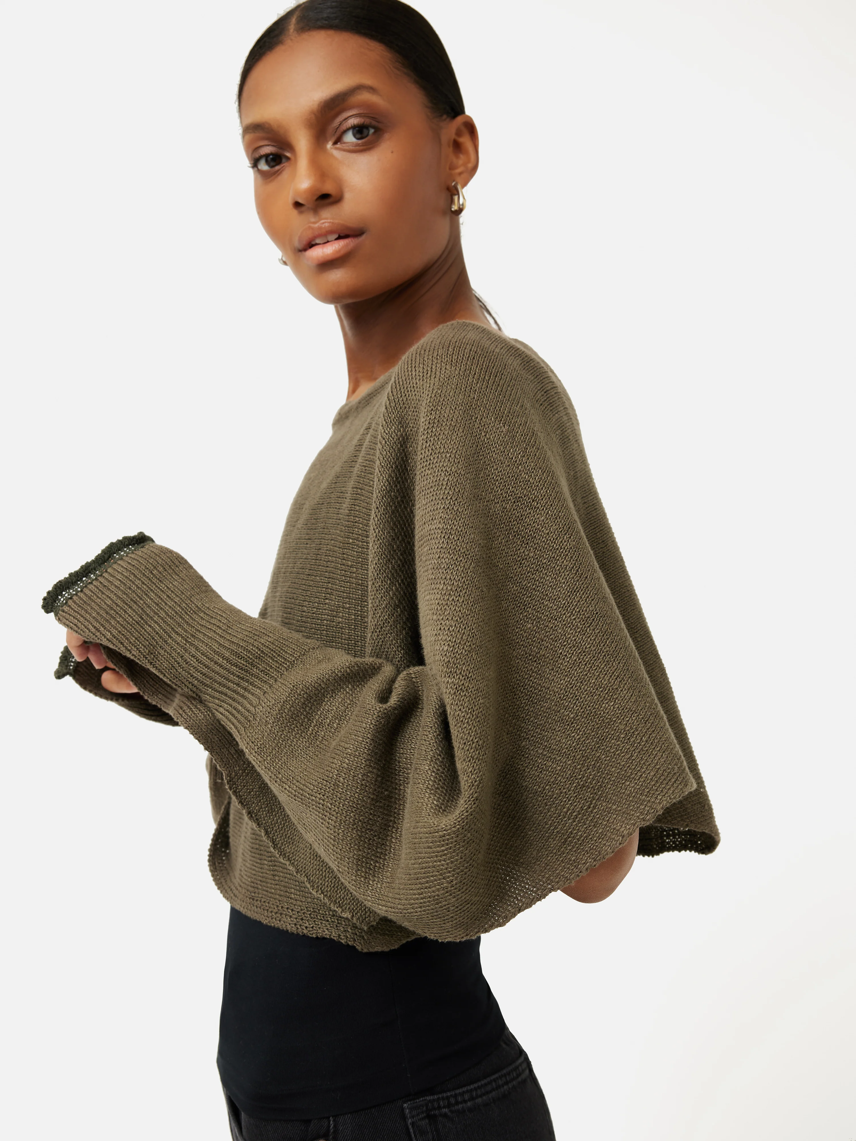 Pure Linen Poncho Sweater | Khaki - Image 5