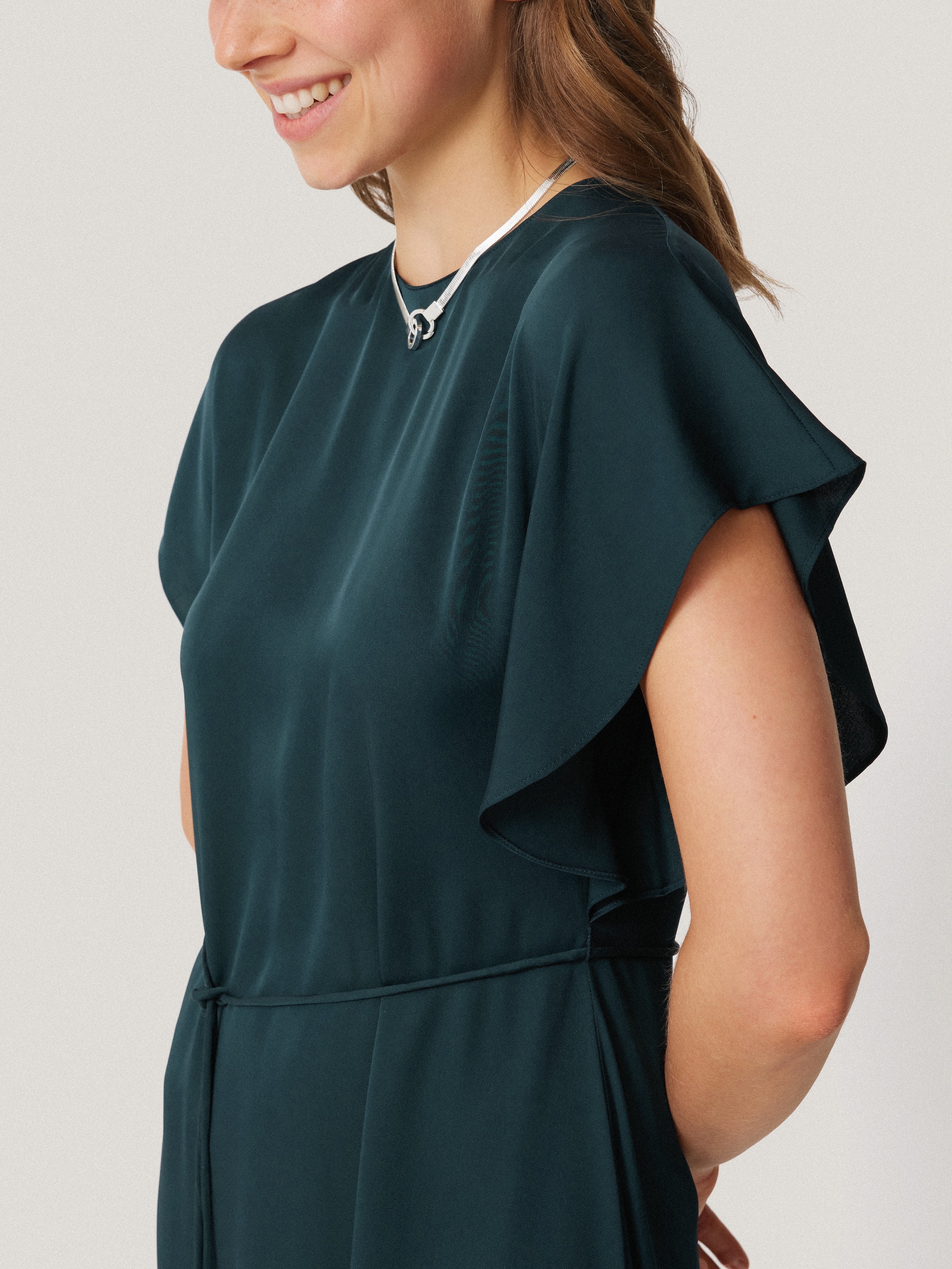 Pure Silk Drape Sleeve Dress | Blue - Image 3
