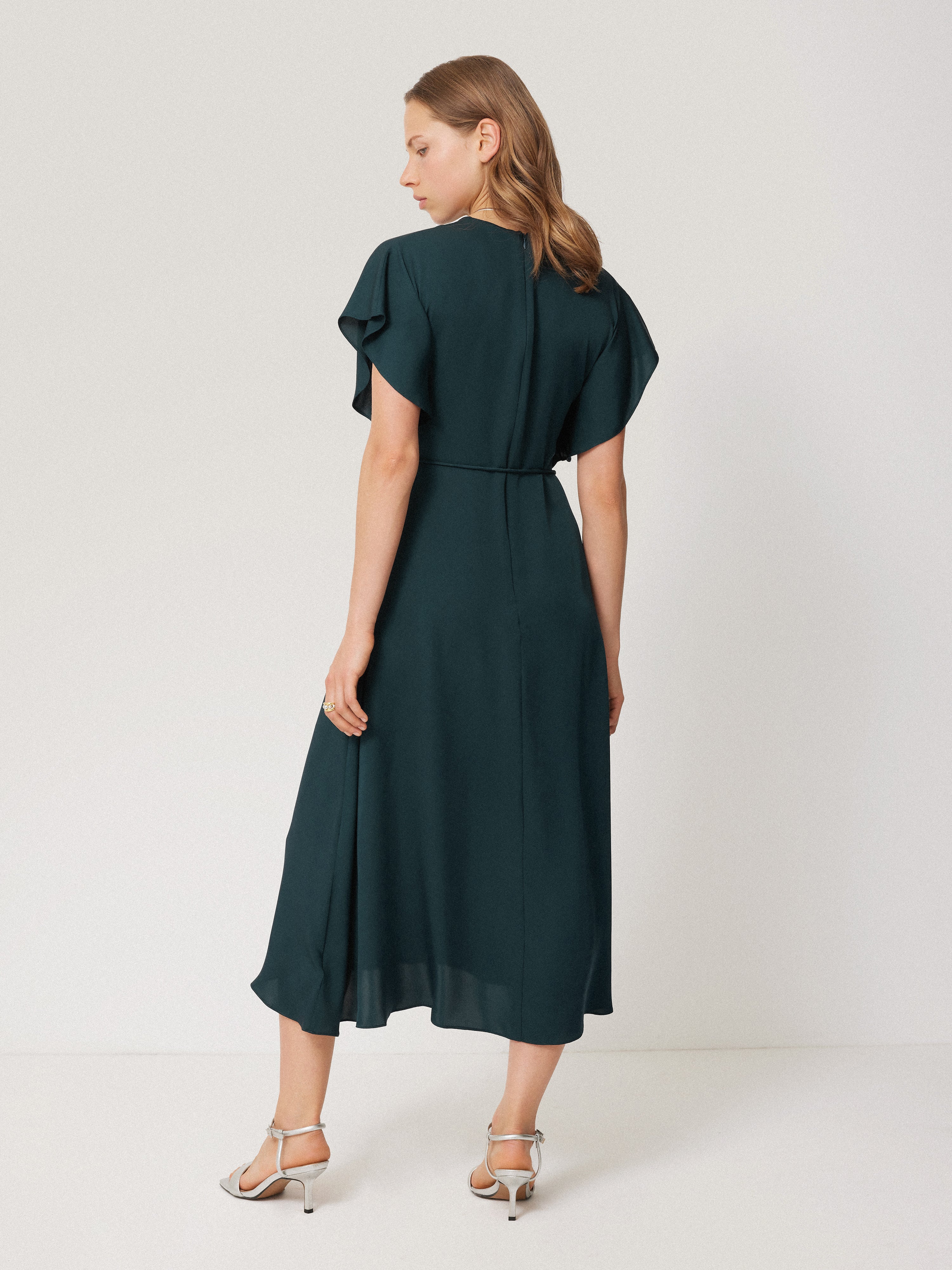 Pure Silk Drape Sleeve Dress | Blue - Image 4