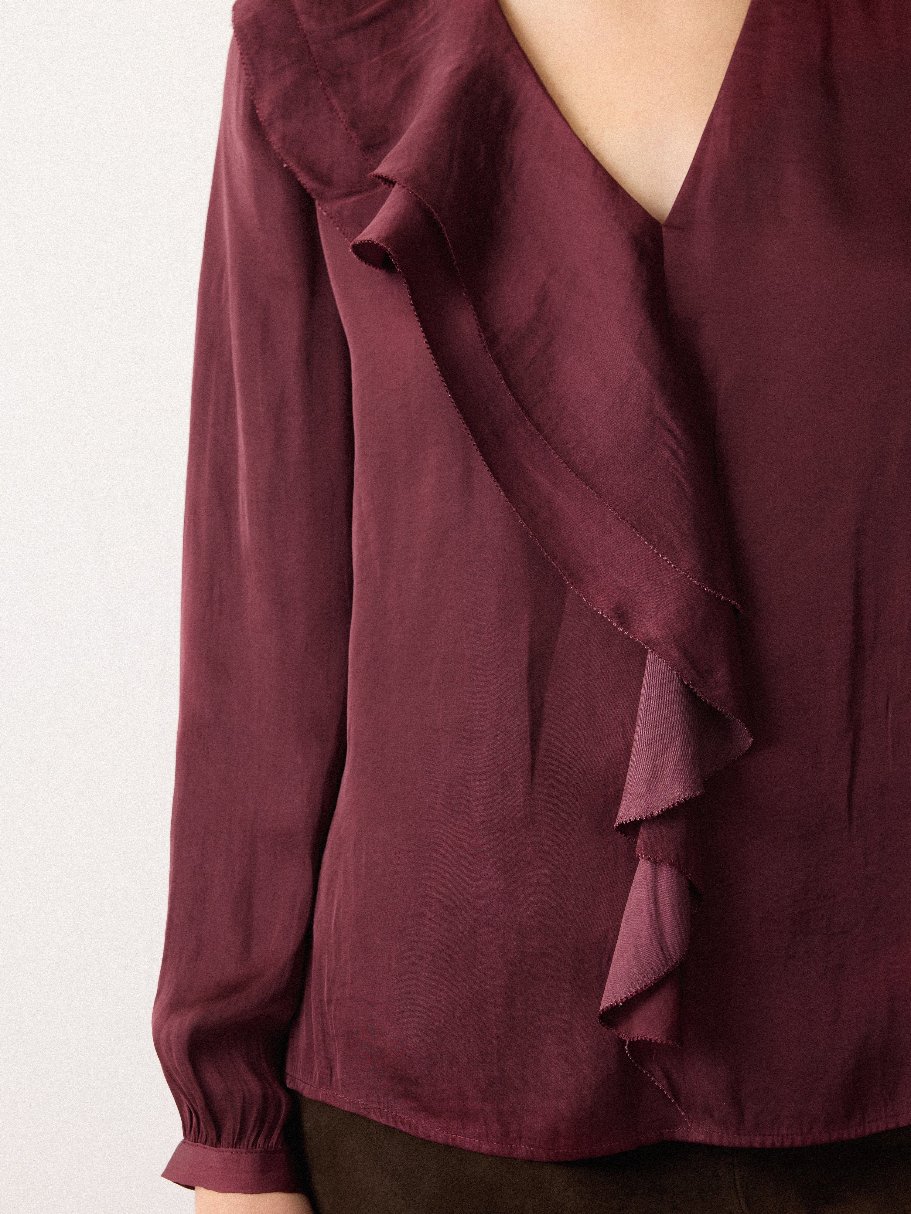 Recycled Satin Frill Blouse | Red - Image 4