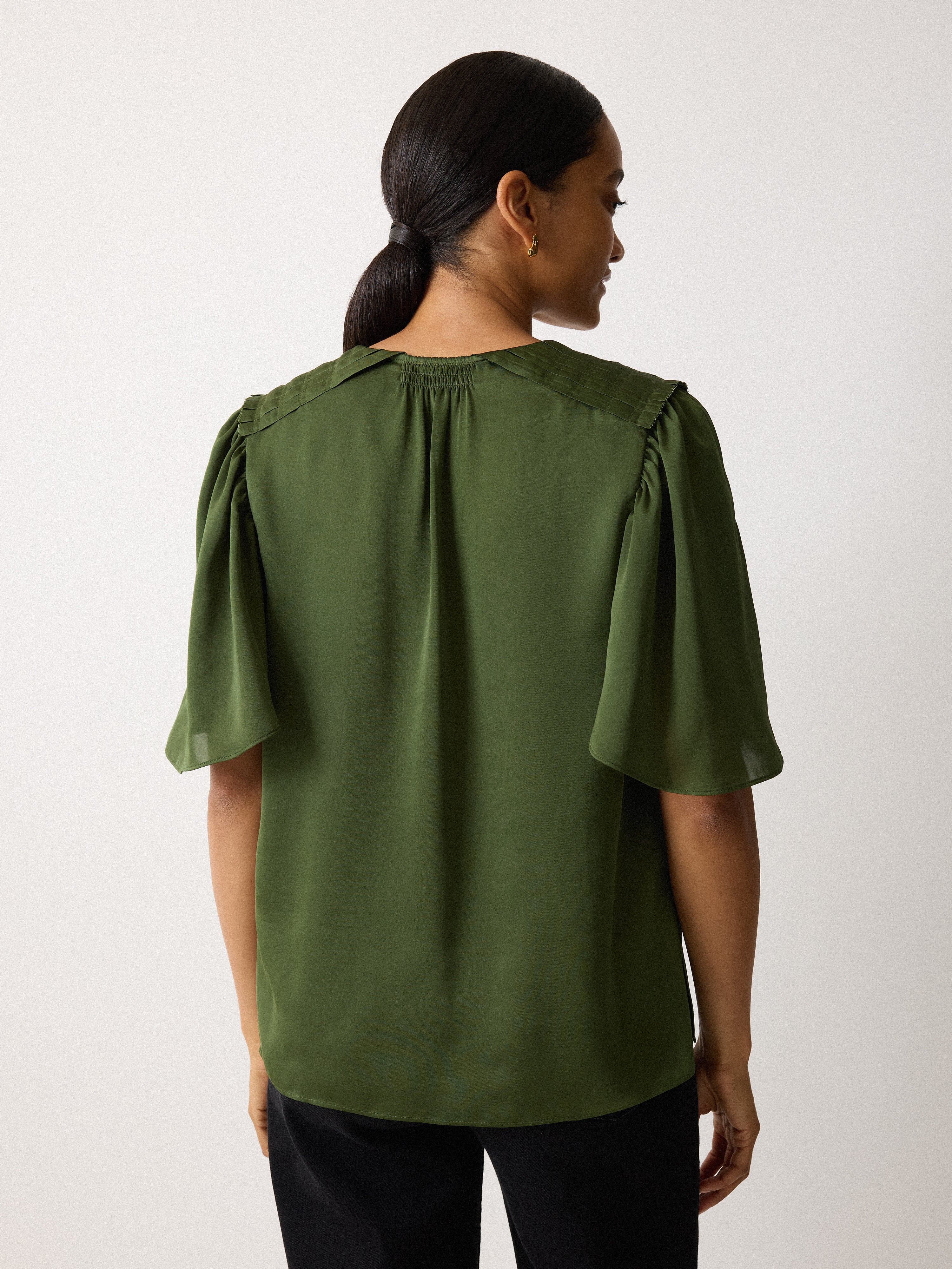 Recycled Satin Pleated Blouse | Green - Image 4