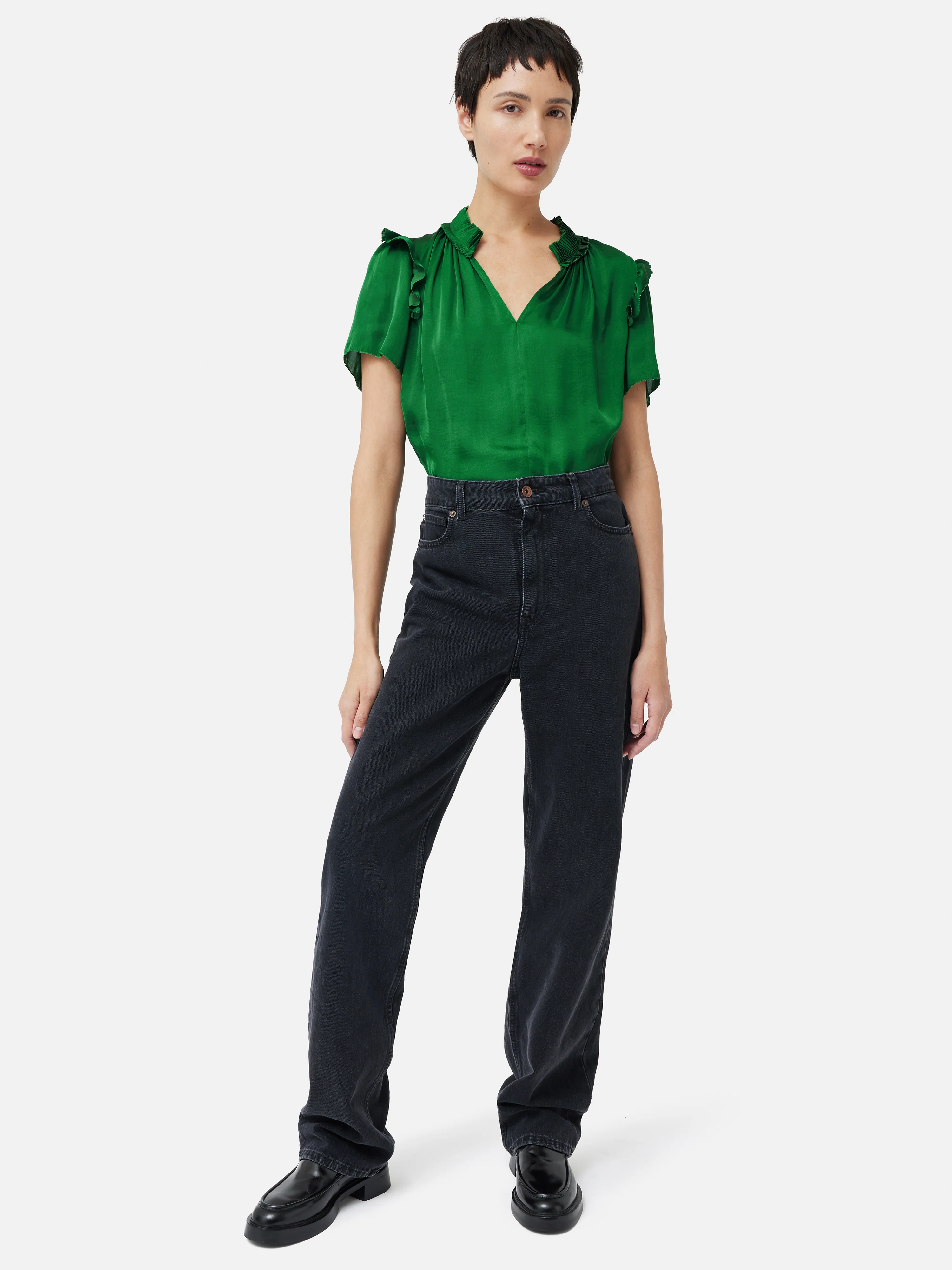 Recycled Satin Ruffle Top | Green - Image 3