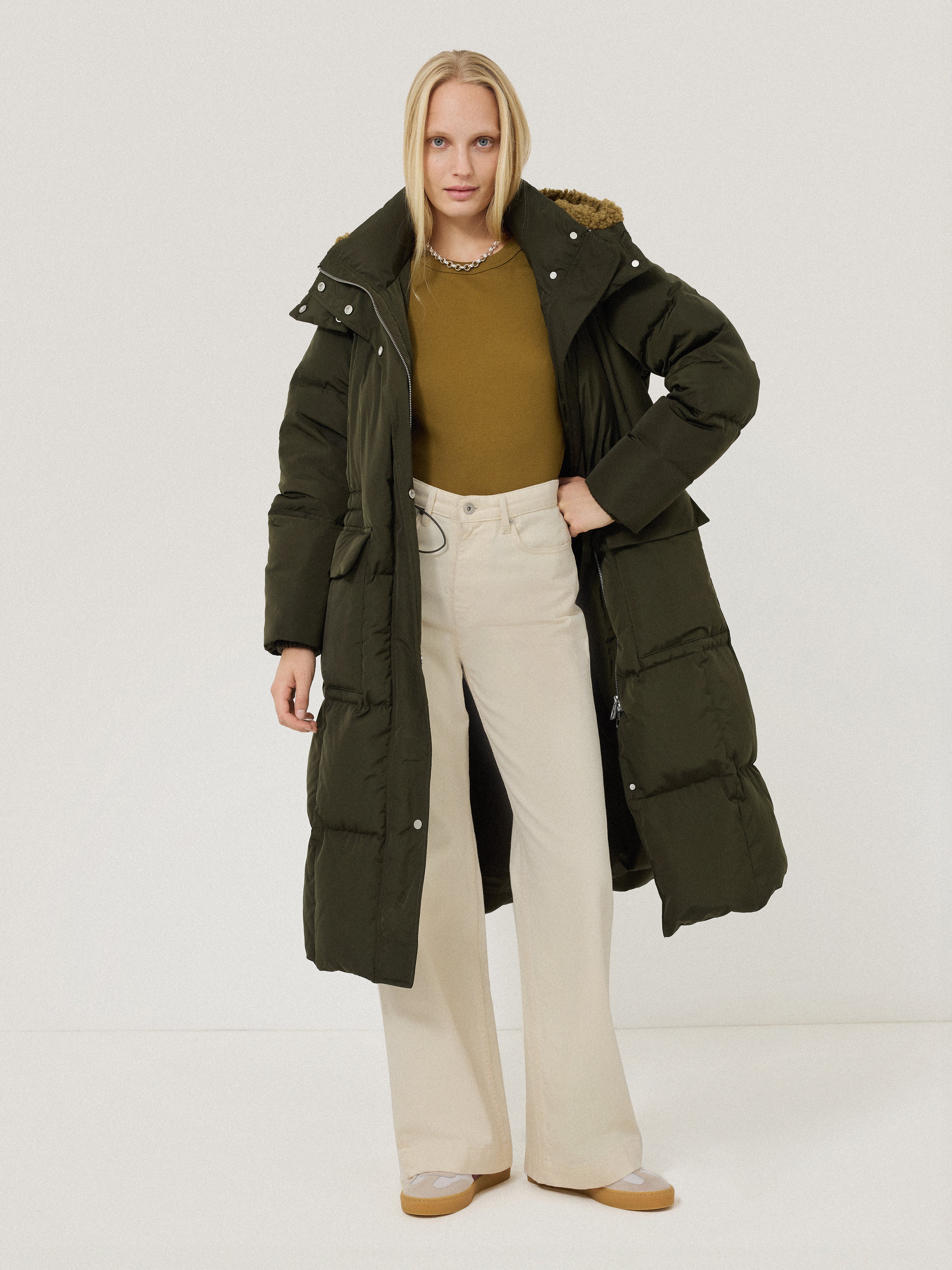 Relaxed Longline Puffer Coat | Dark Kale - Image 7