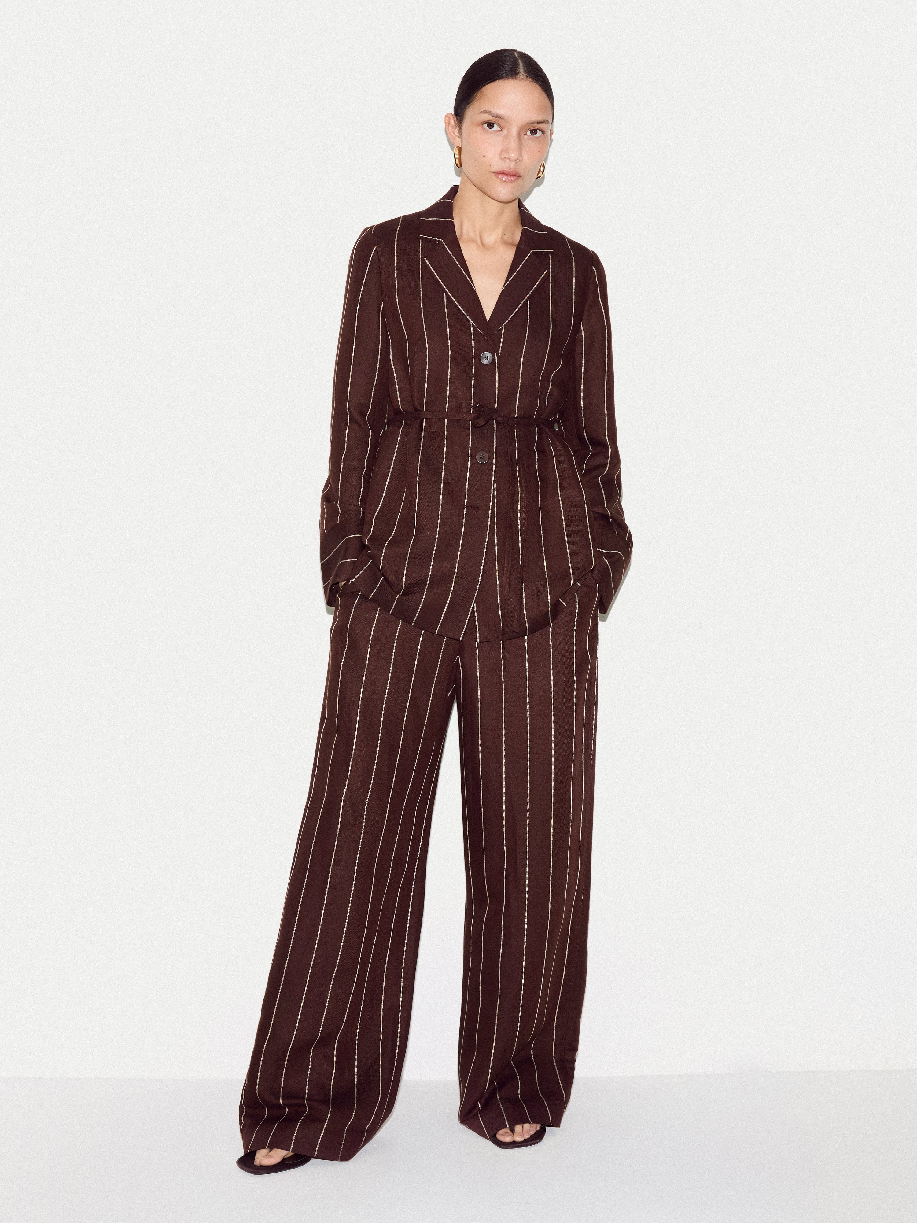 Relaxed Pinstripe Shirt Jacket | Brown - Image 3